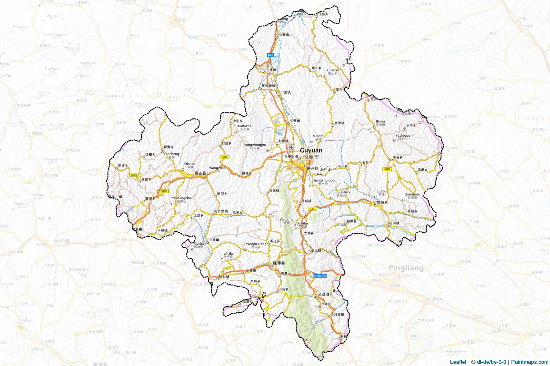 Muestras de recorte de mapas Guyuan (Ningxia Hui)-1