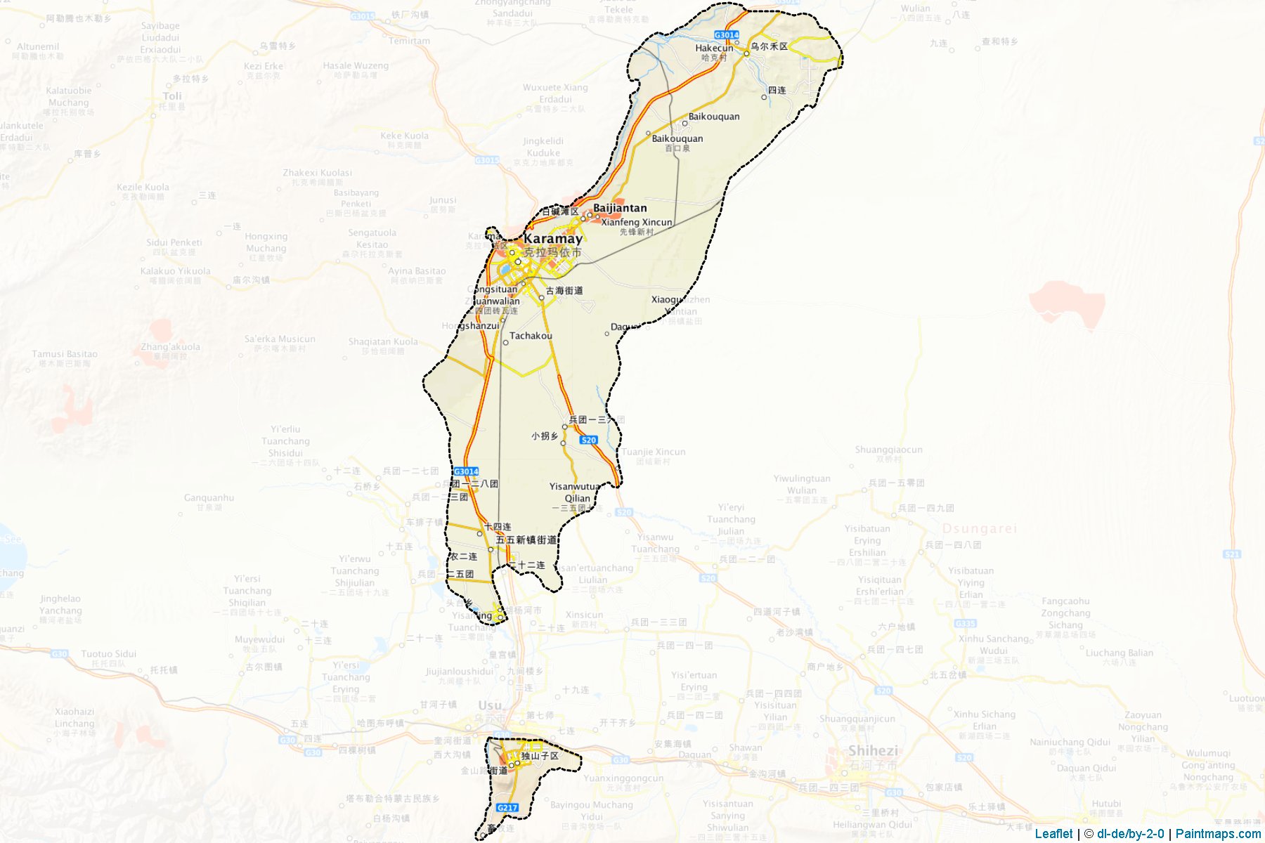 Muestras de recorte de mapas Kelamayi (Xinjiang Uyghur)-1