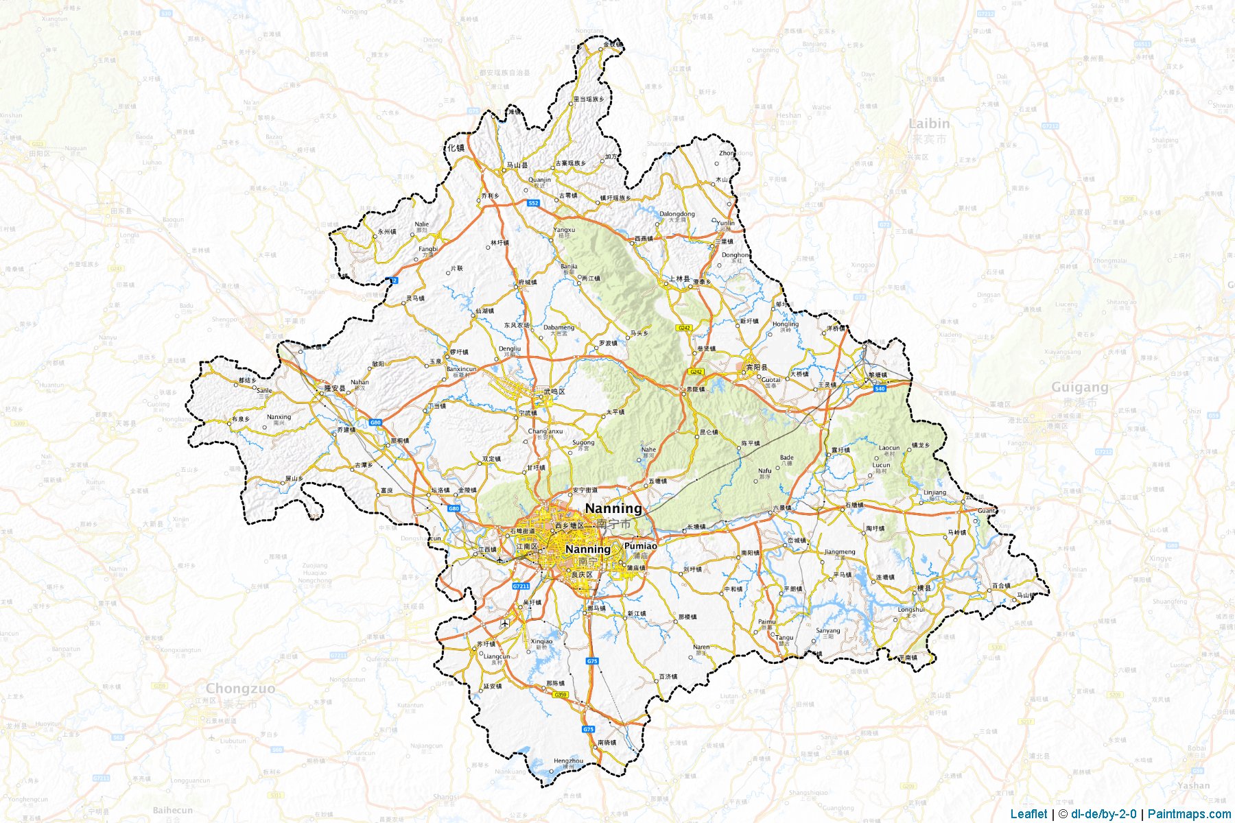 Muestras de recorte de mapas Nanning (Guangxi Zhuang)-1