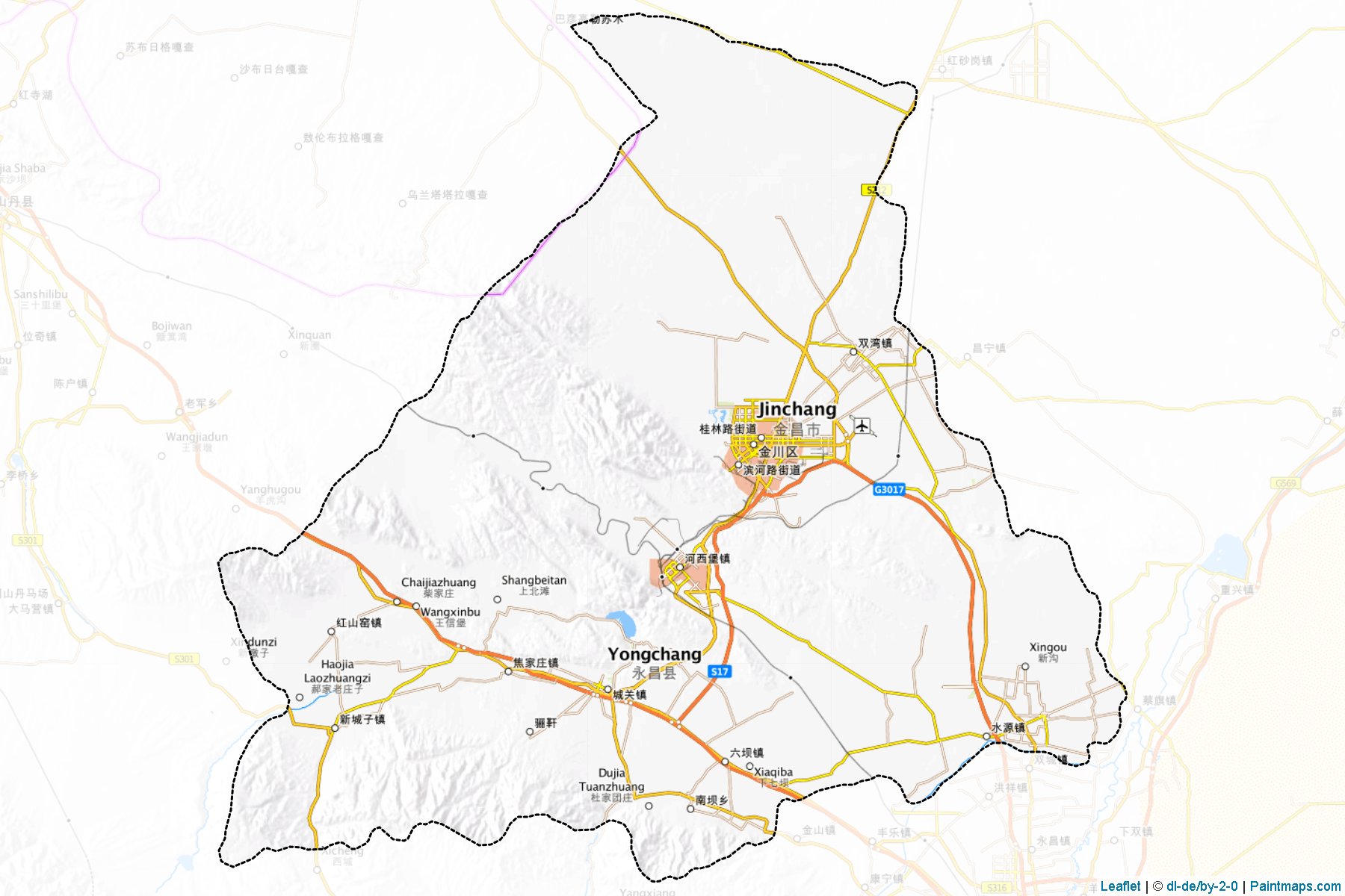 Muestras de recorte de mapas Jinchang (Gansu)-1