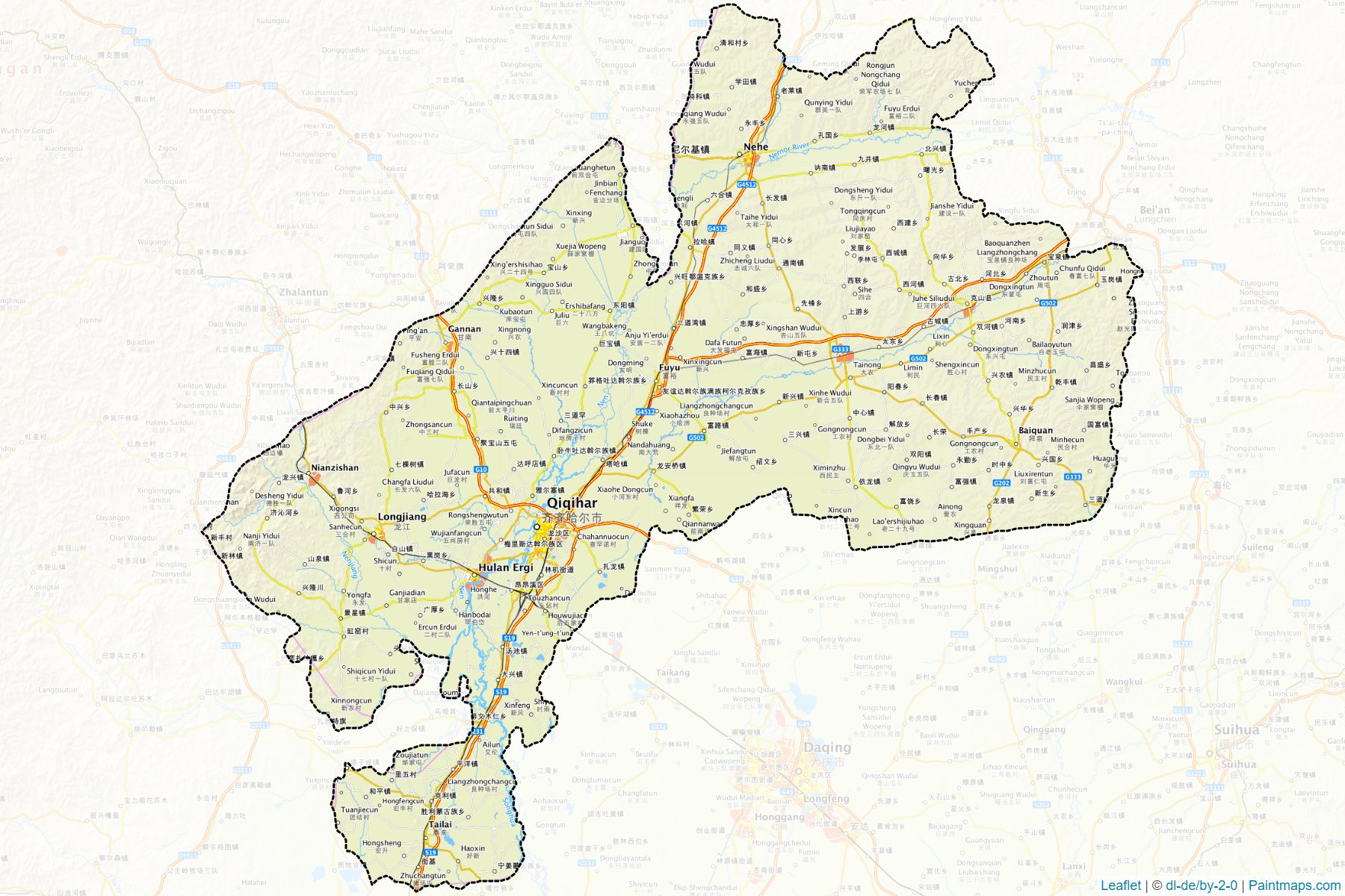 Muestras de recorte de mapas Qiqiha'er (Heilongjiang)-1