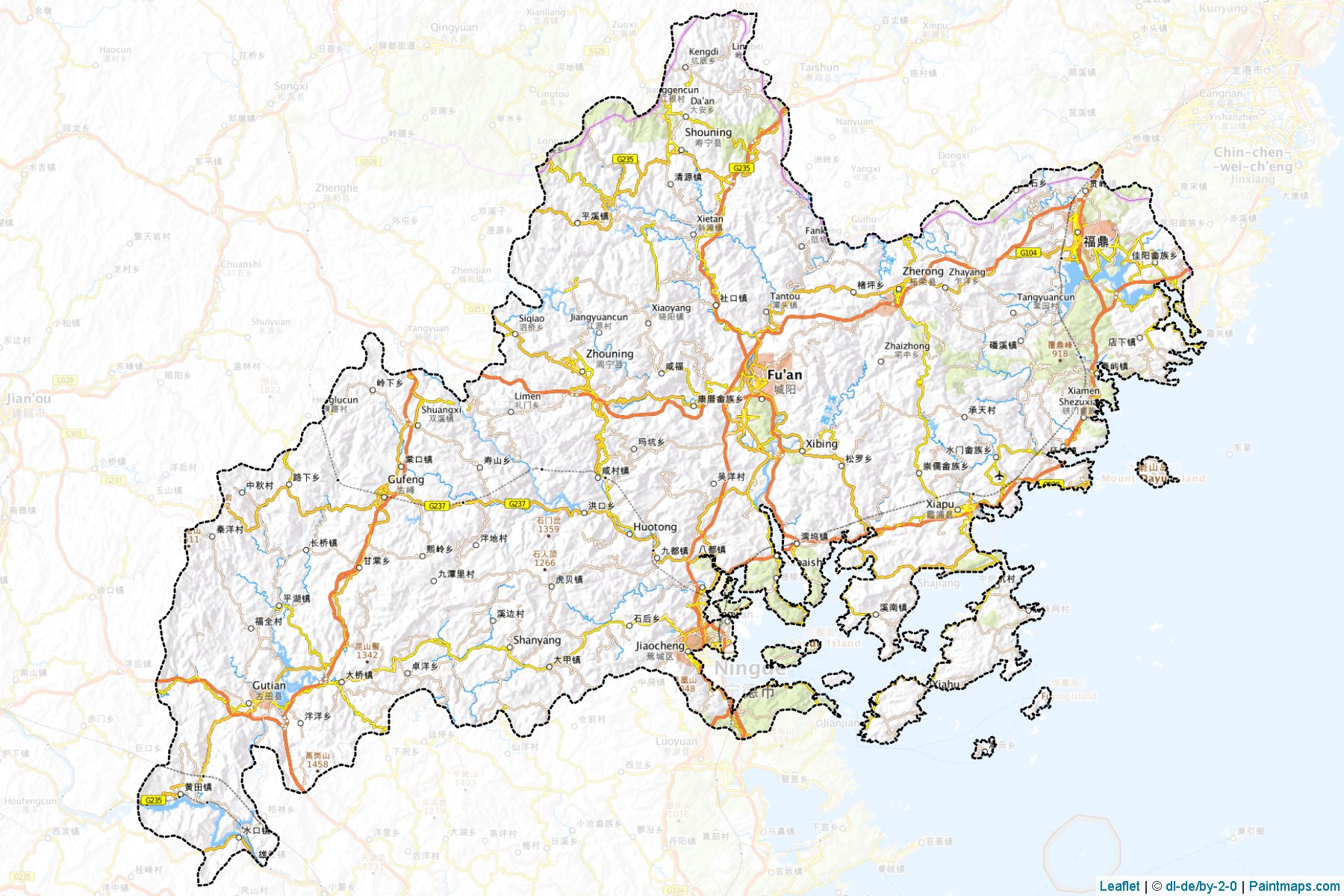 Muestras de recorte de mapas Ningde (Fujian)-1