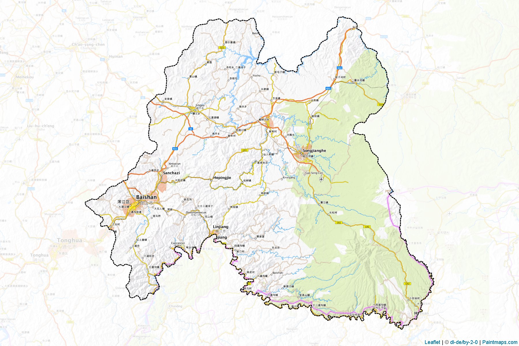 Muestras de recorte de mapas Baishan (Jilin)-1