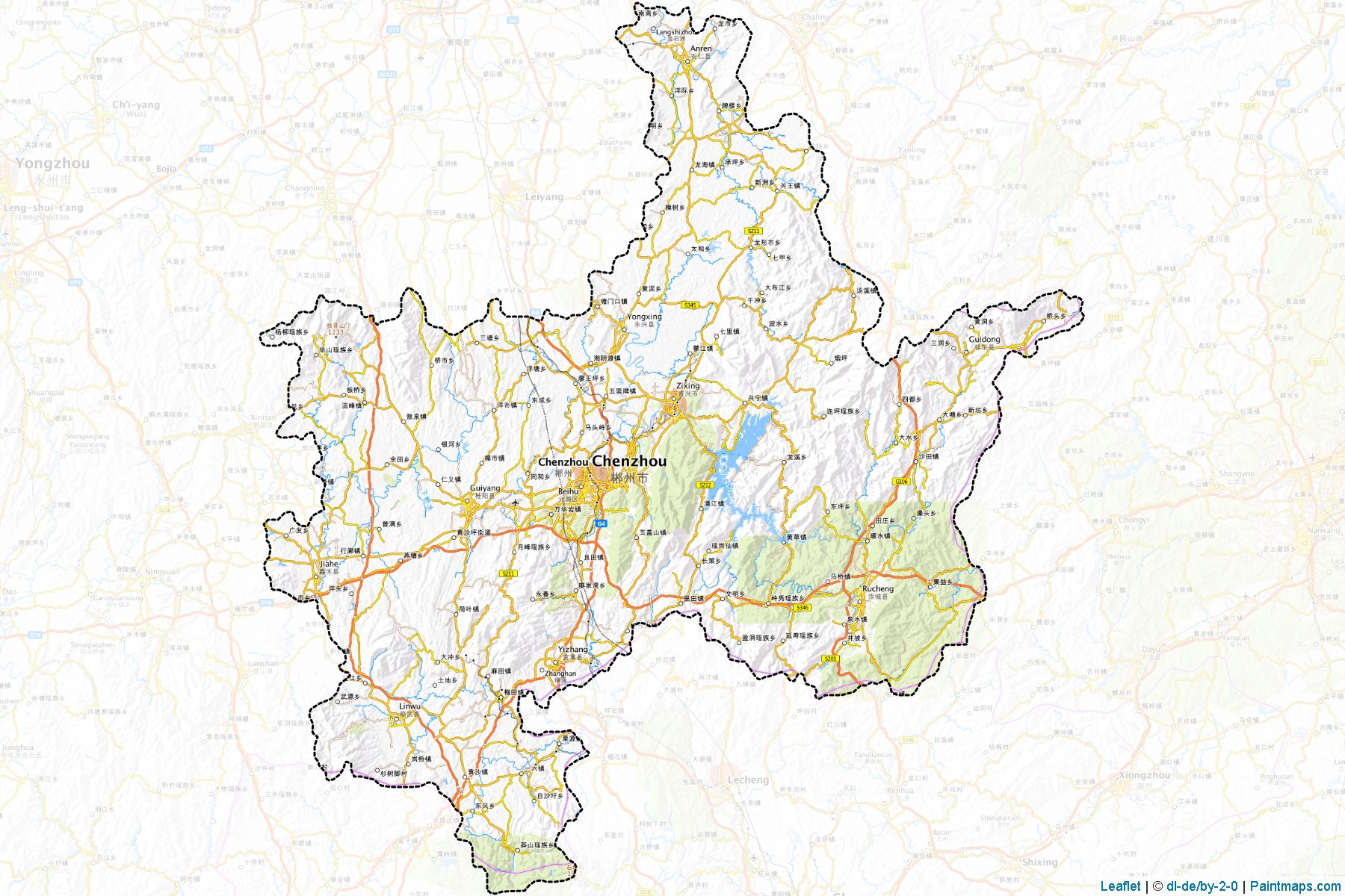 Muestras de recorte de mapas Chenzhou (Hunan)-1