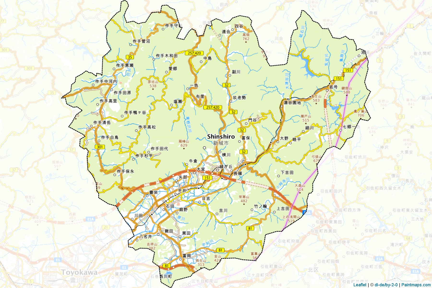 Shinshiro (Aichi Prefecture) Map Cropping Samples-1