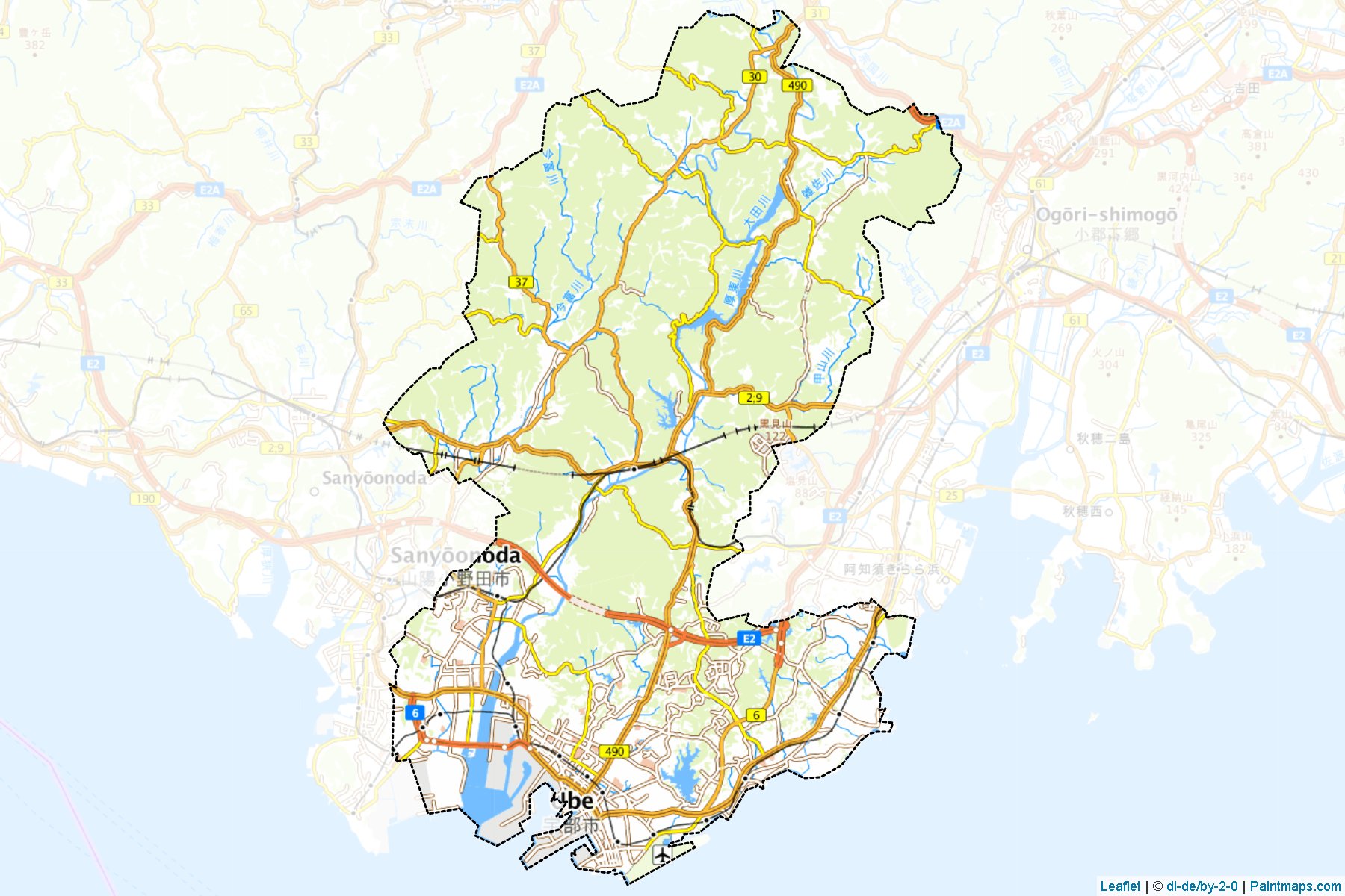 Ube (Yamaguchi Prefecture) Map Cropping Samples-1