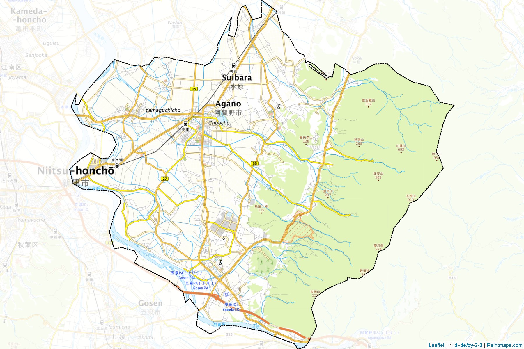 Muestras de recorte de mapas Agano (Niigata)-1