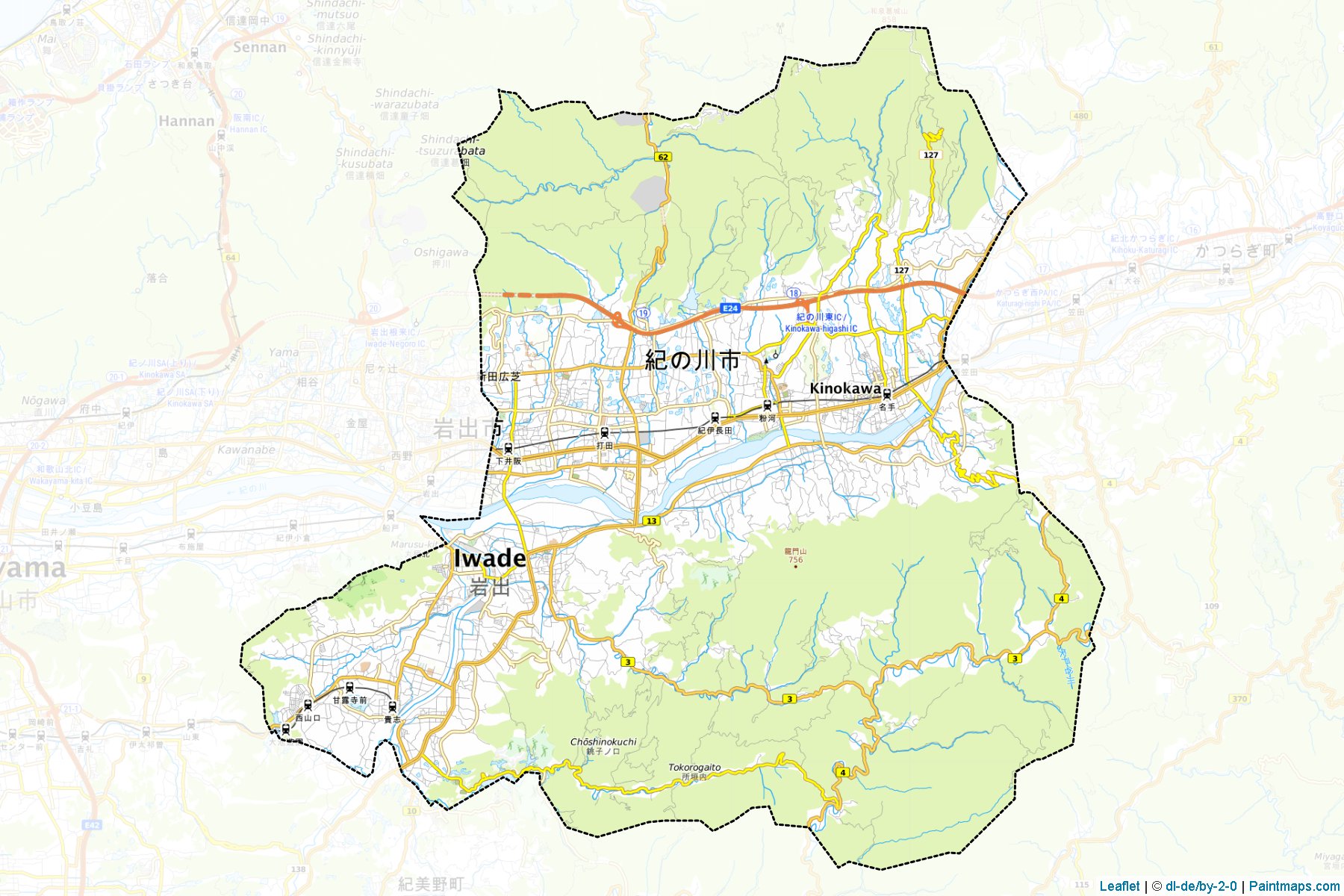 Kinokawa (Wakayama Prefecture) Map Cropping Samples-1