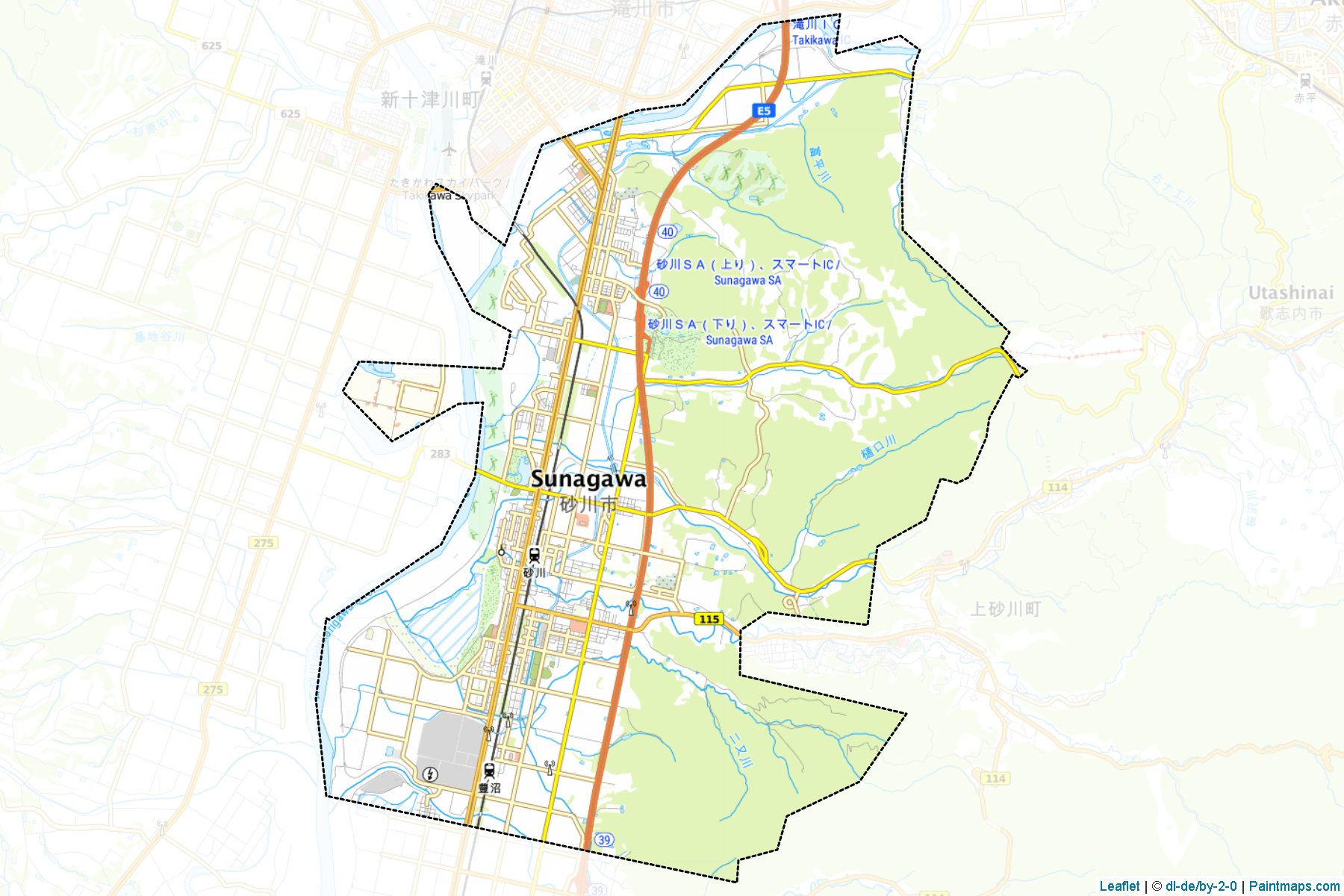 Sunagawa (Hokkaido Prefecture) Map Cropping Samples-1