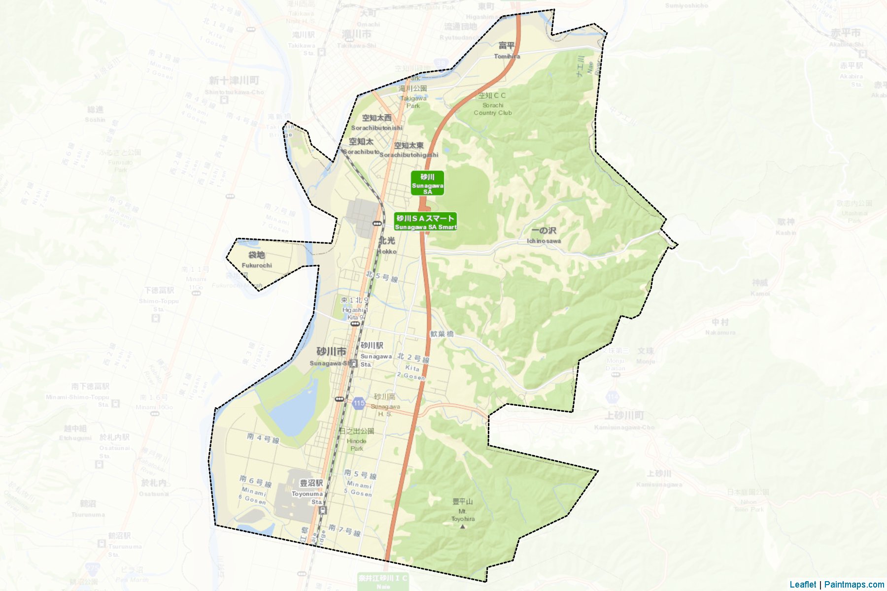 Sunagawa (Hokkaido Prefecture) Map Cropping Samples-2