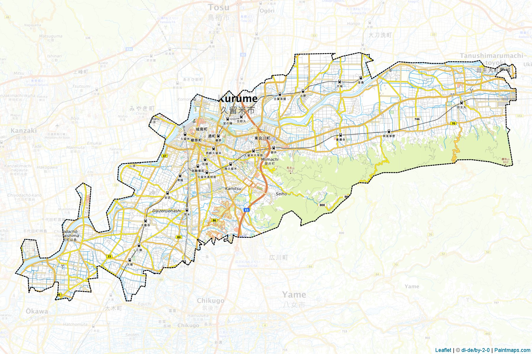 Kurume (Fukuoka Prefecture) Map Cropping Samples-1