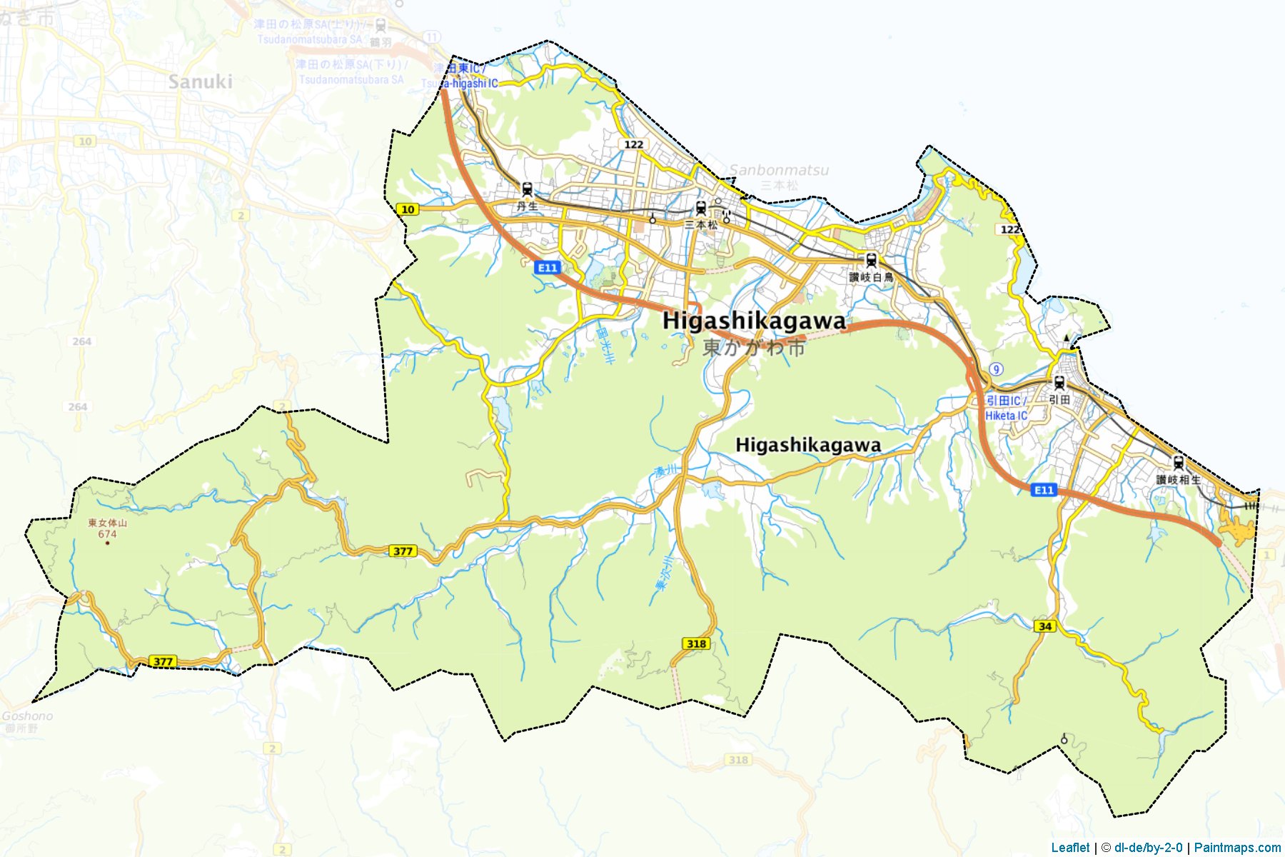 Muestras de recorte de mapas Higashikagawa (Kagawa)-1