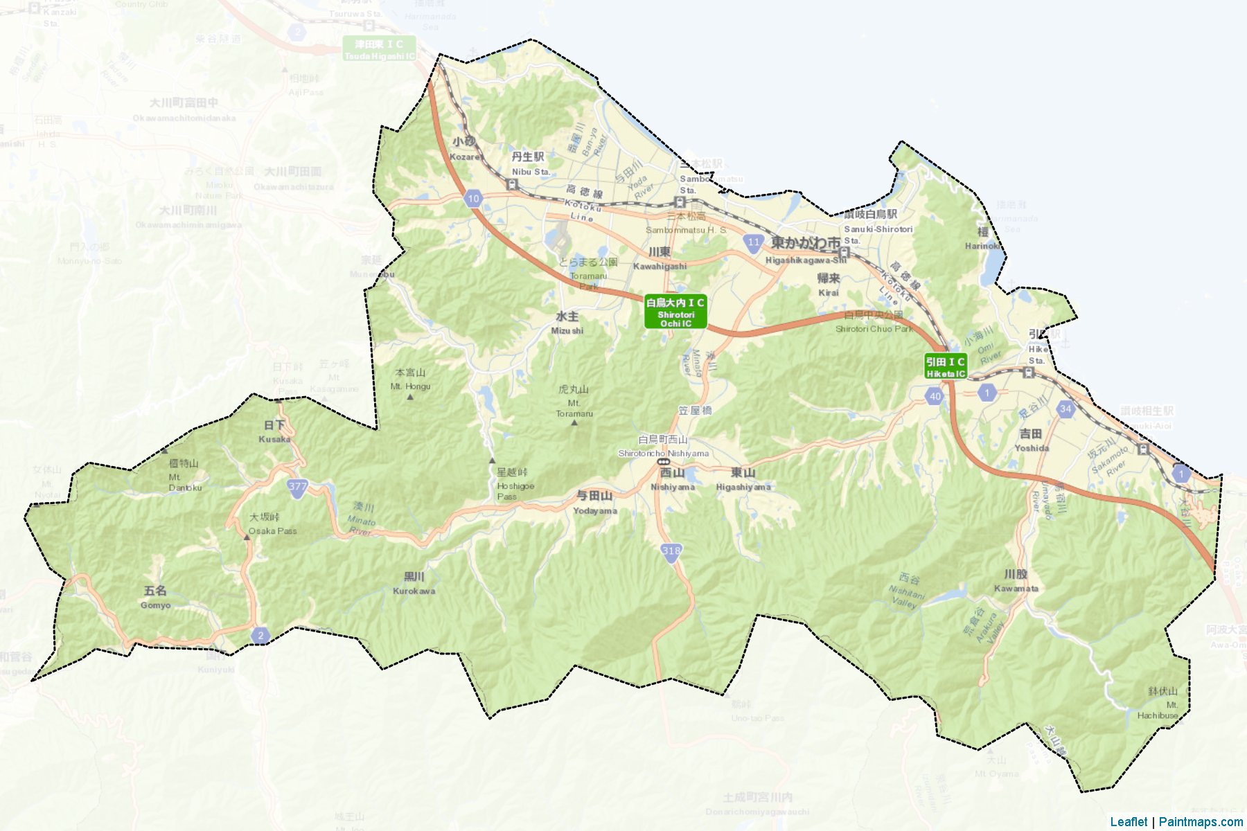 Muestras de recorte de mapas Higashikagawa (Kagawa)-2