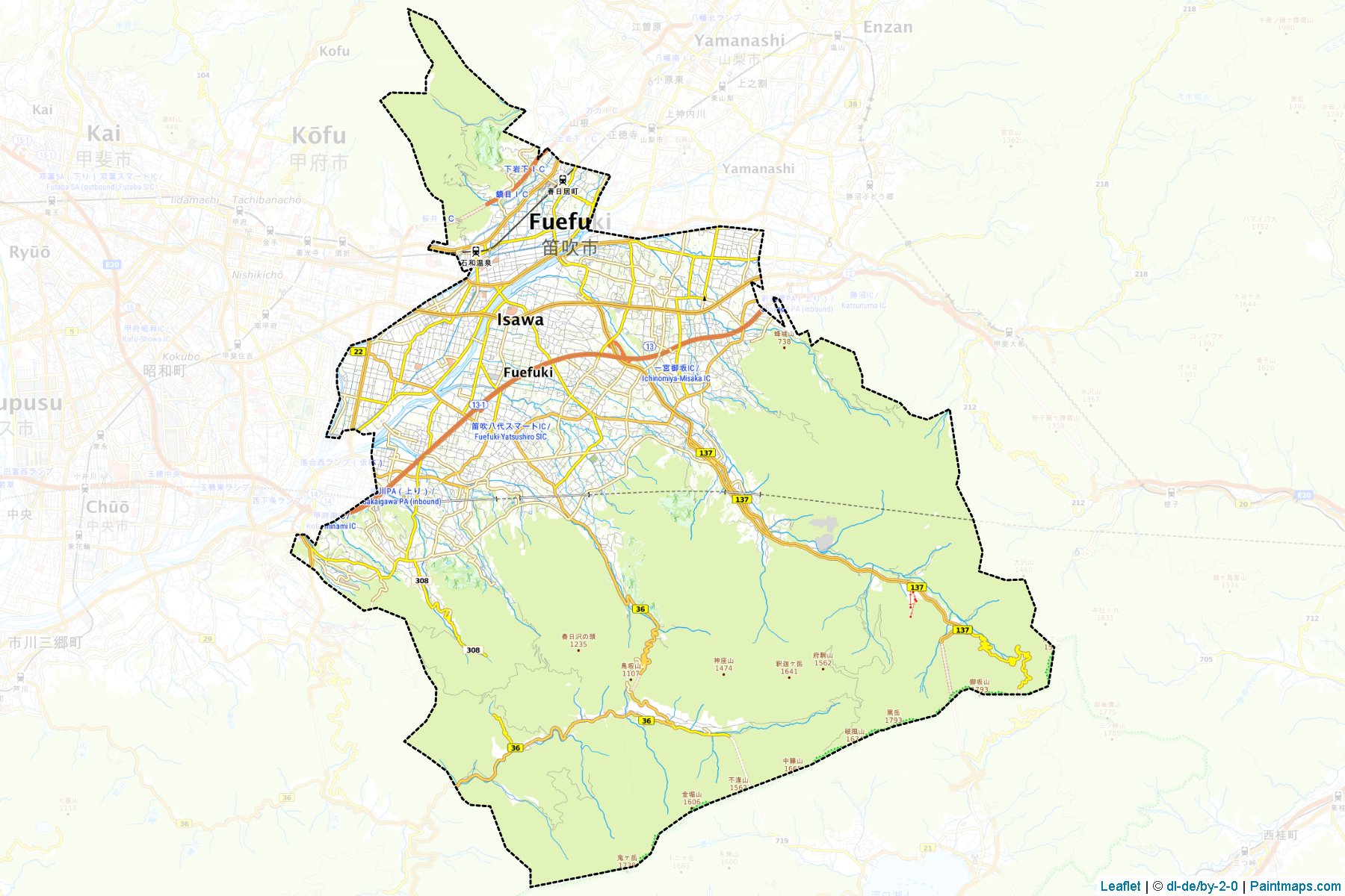 Muestras de recorte de mapas Fuefuki (Yamanashi)-1