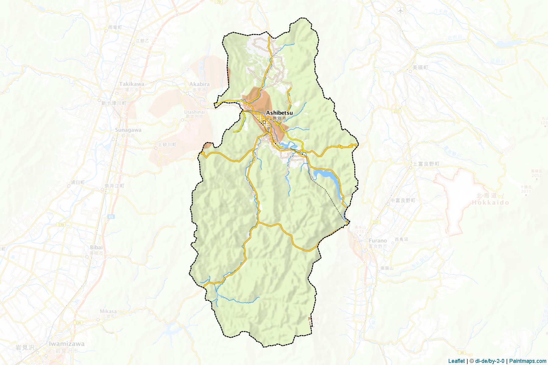 Muestras de recorte de mapas Ashibetsu (Hokkaido)-1