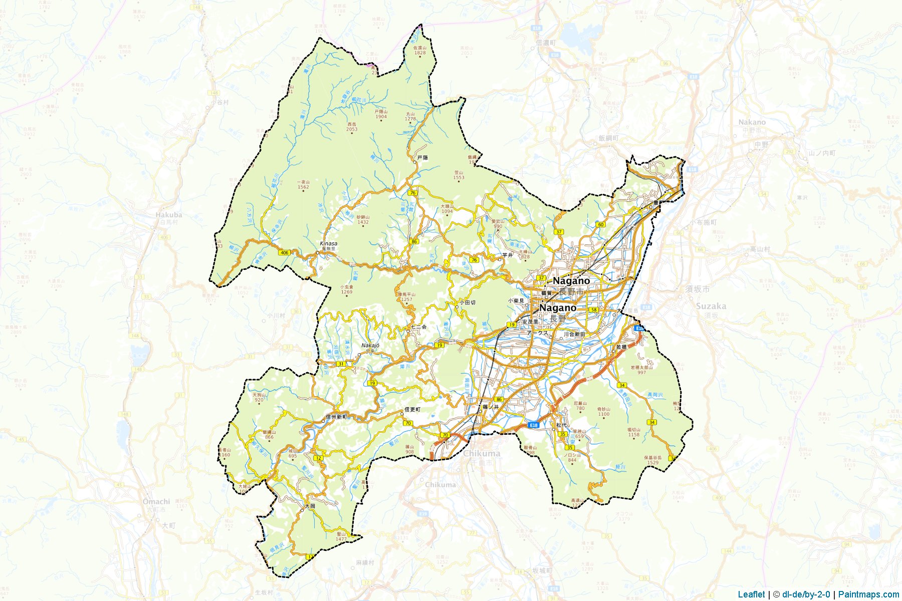 Muestras de recorte de mapas Nagano (Nagano)-1