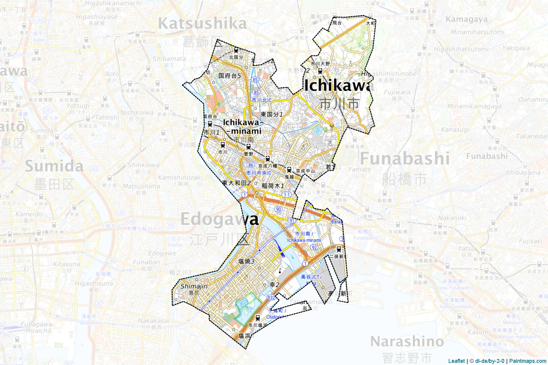 Muestras de recorte de mapas Ichikawa (Chiba)-1