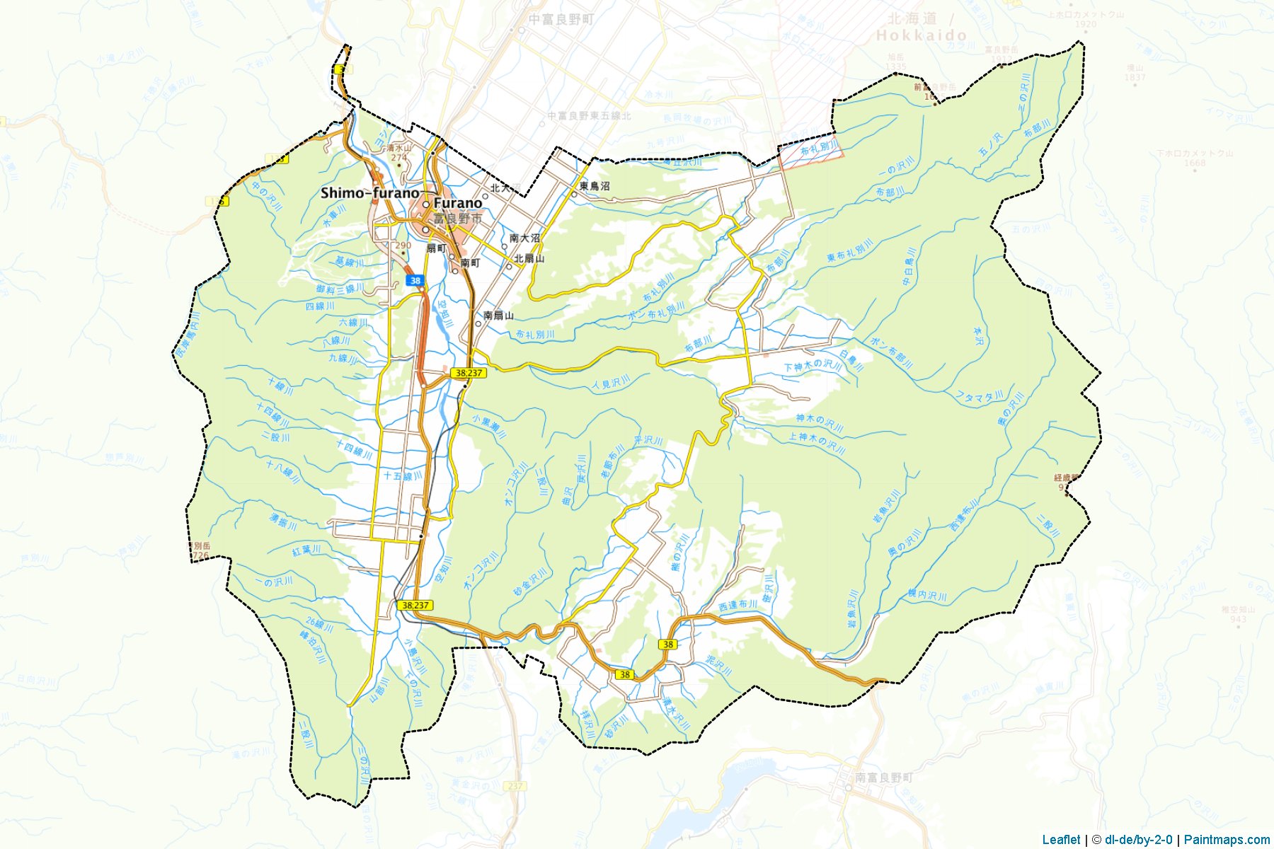 Sample maps of Furano generated with map cropping (masking) tool.