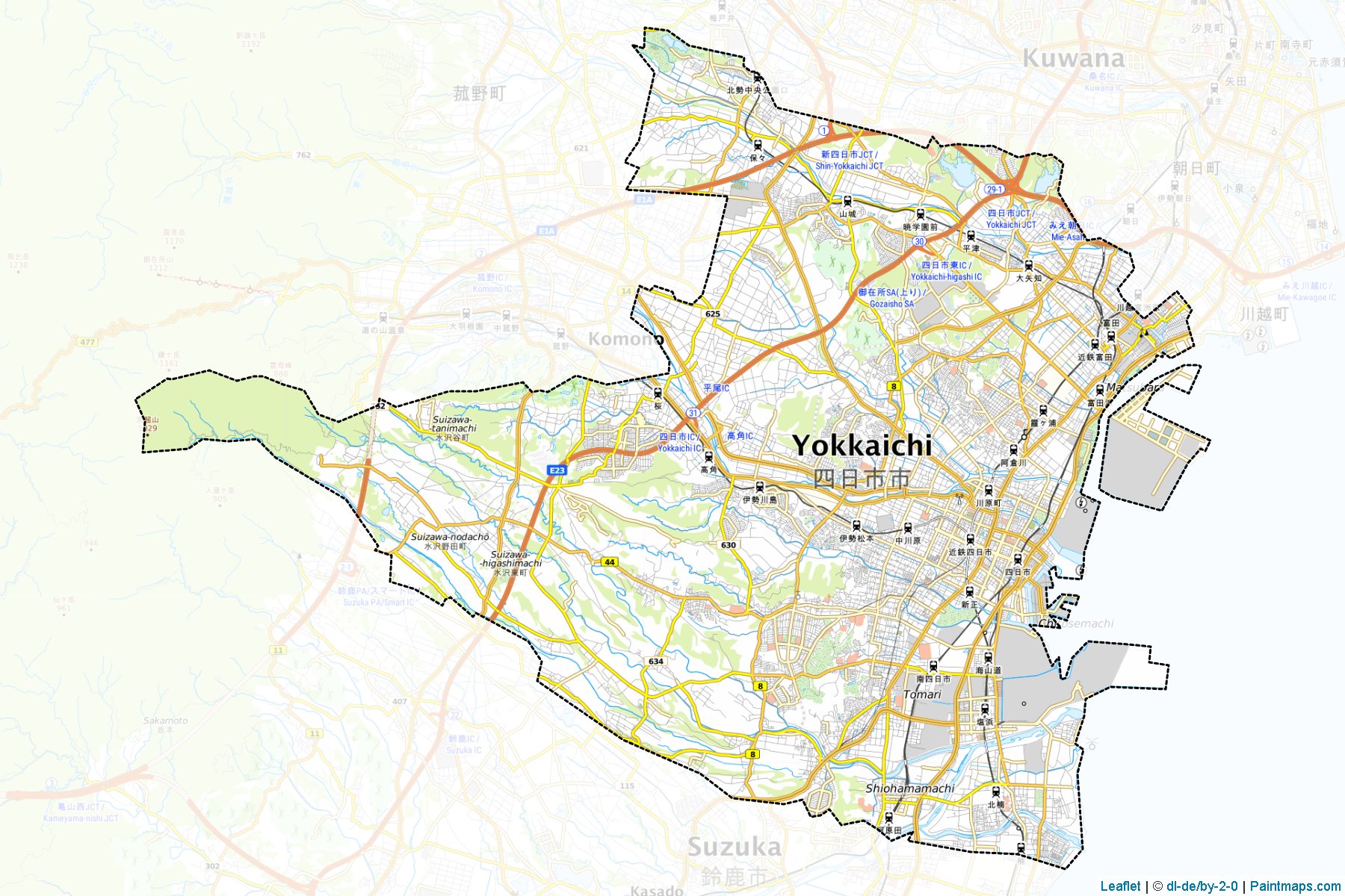 Muestras de recorte de mapas Yokkaichi (Mie)-1