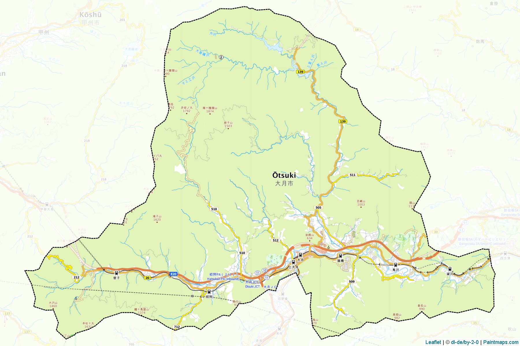 Otsuki (Yamanashi Prefecture) Map Cropping Samples-1