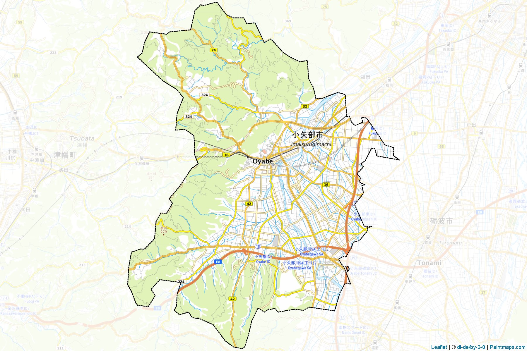 Muestras de recorte de mapas Oyabe (Toyama)-1