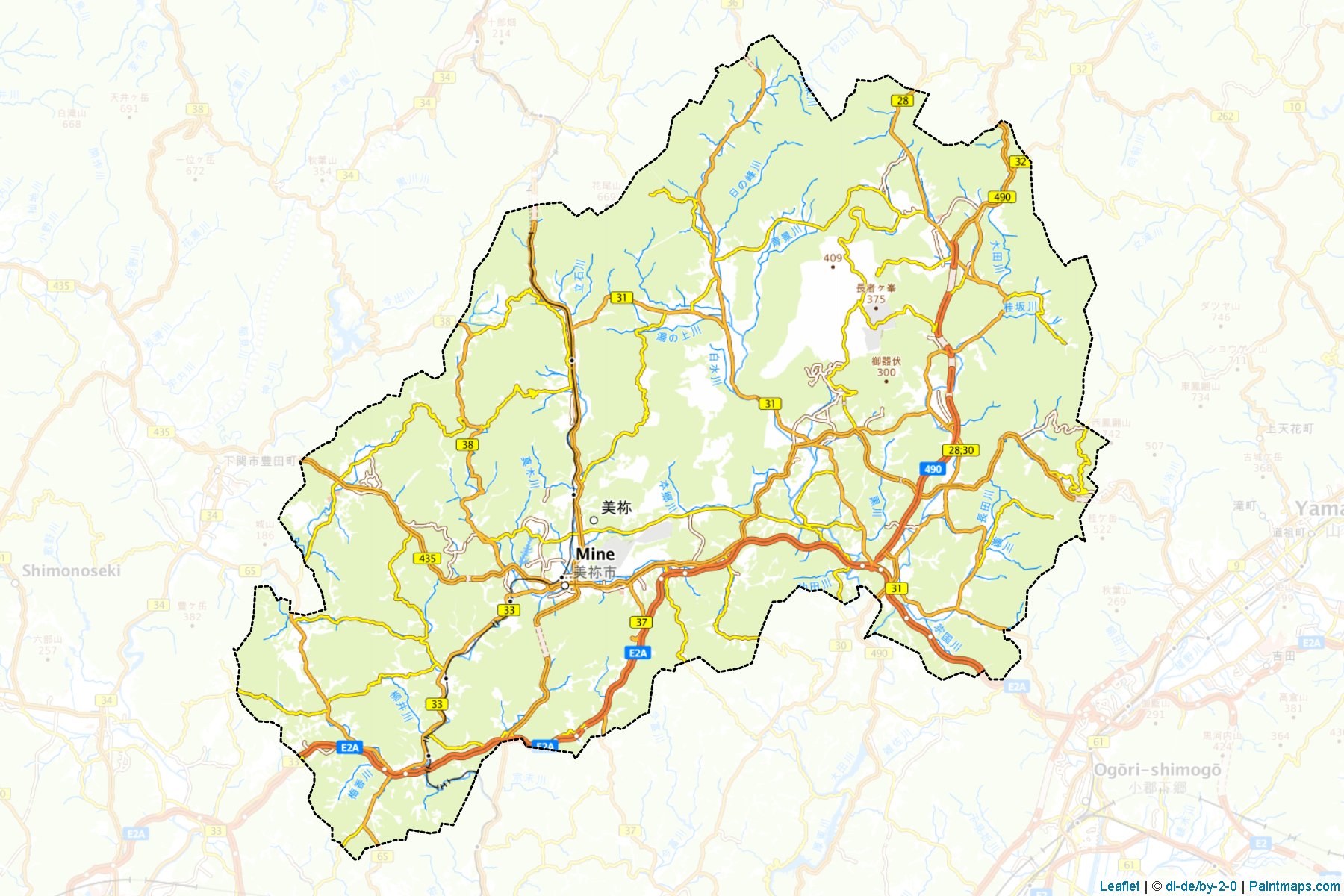 Muestras de recorte de mapas Mine (Yamaguchi)-1