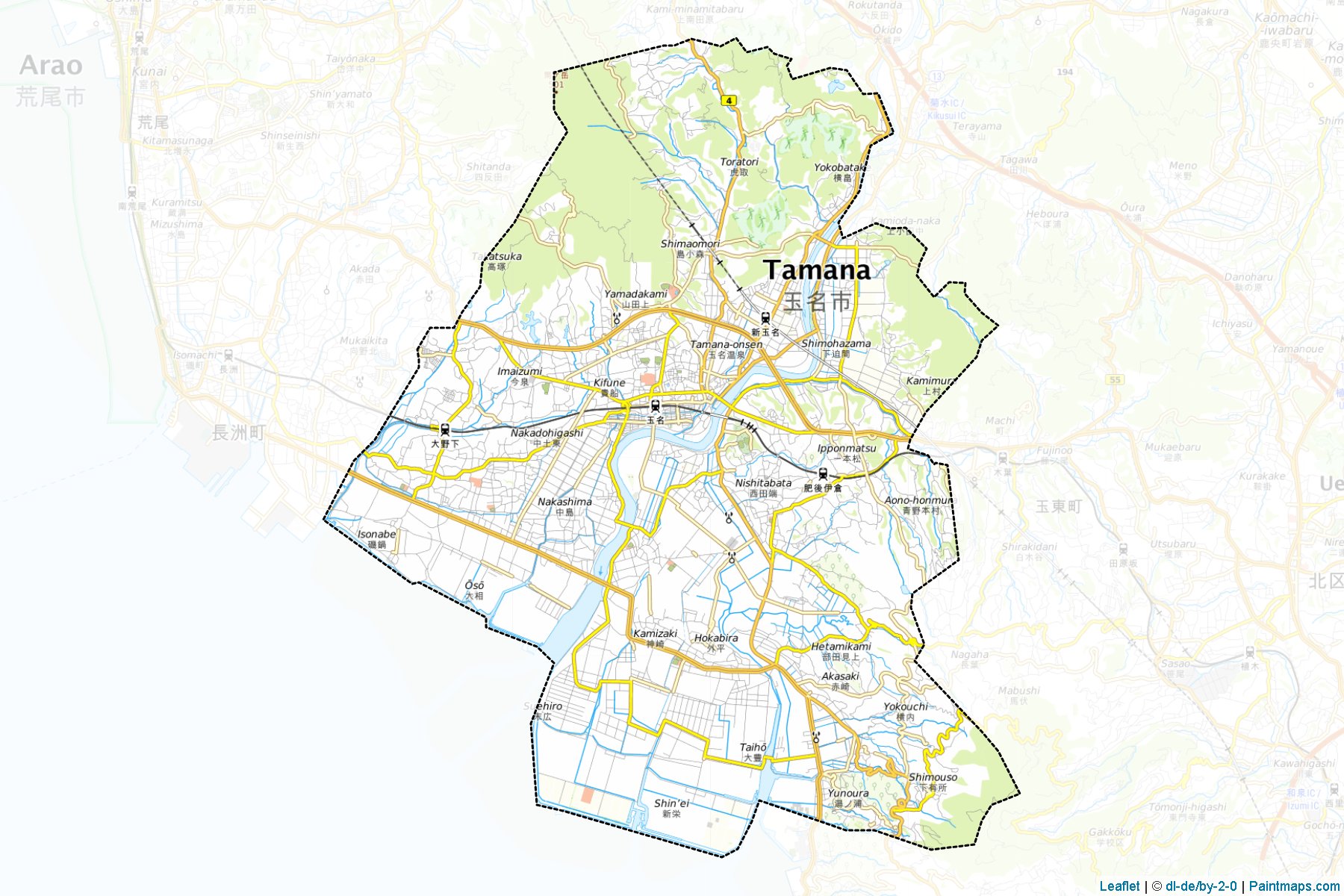 Tamana (Kumamoto Prefecture) Map Cropping Samples-1