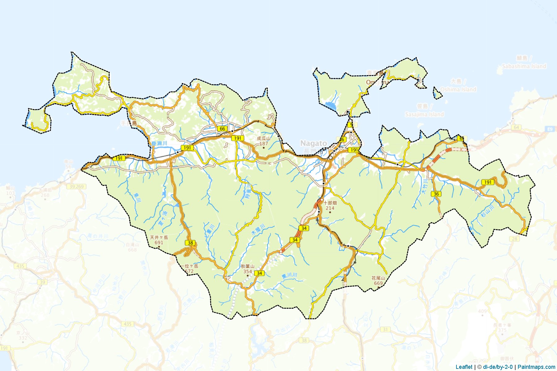 Muestras de recorte de mapas Nagato (Yamaguchi)-1