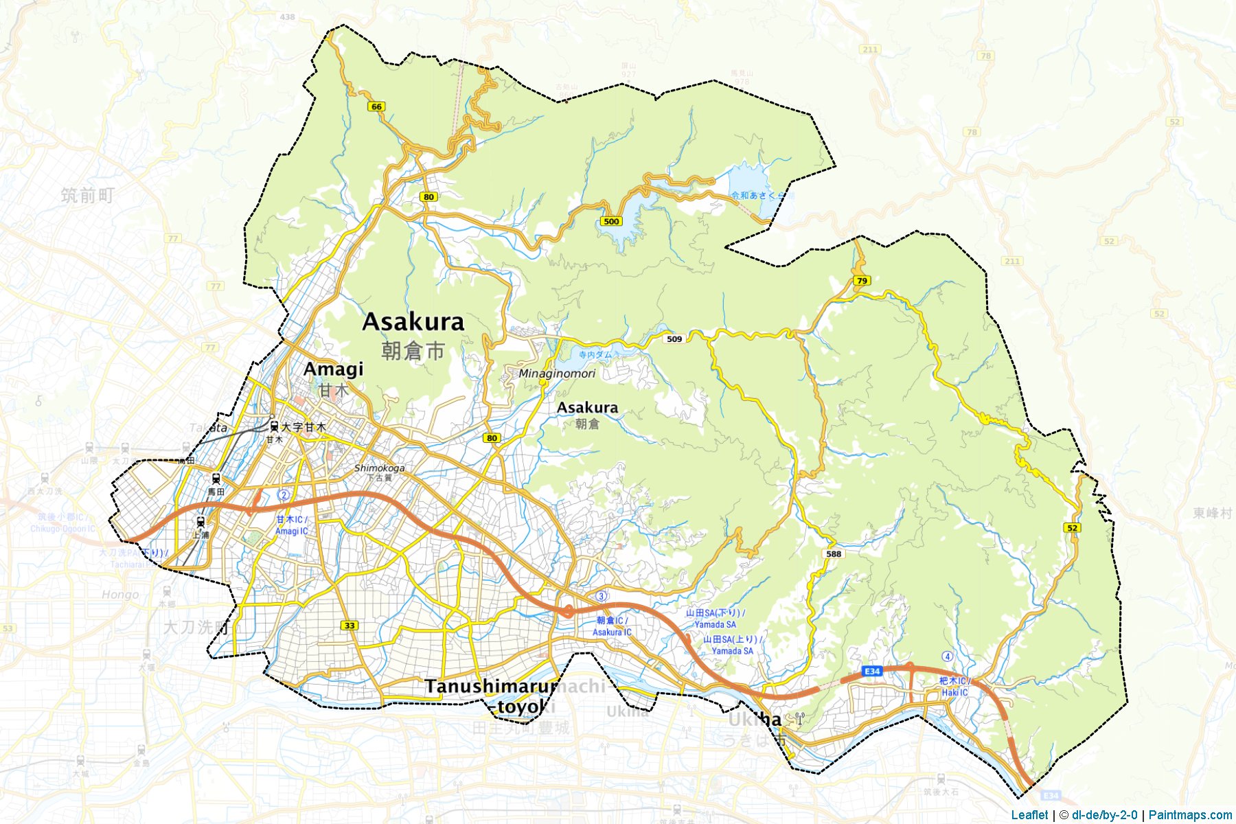 Asakura (Fukuoka Prefecture) Map Cropping Samples-1