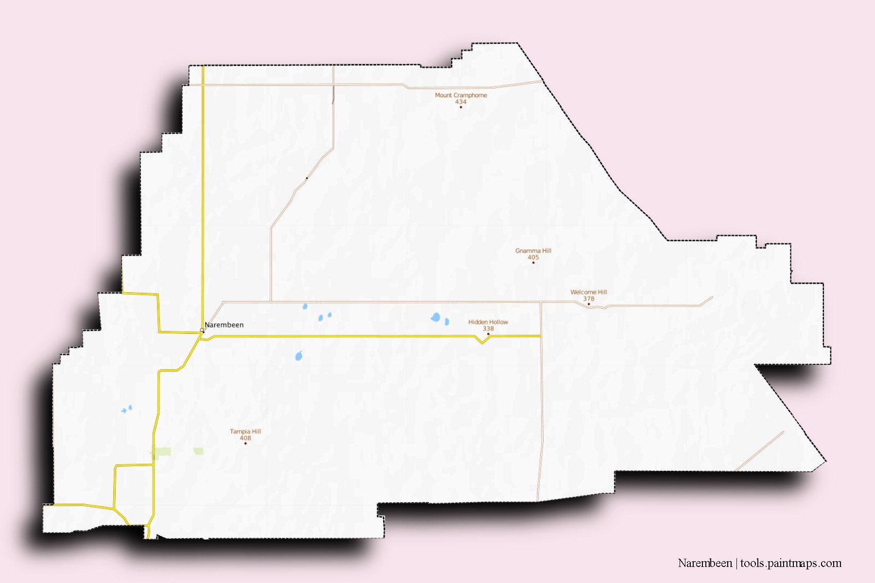 Narembeen neighborhoods and villages map with 3D shadow effect