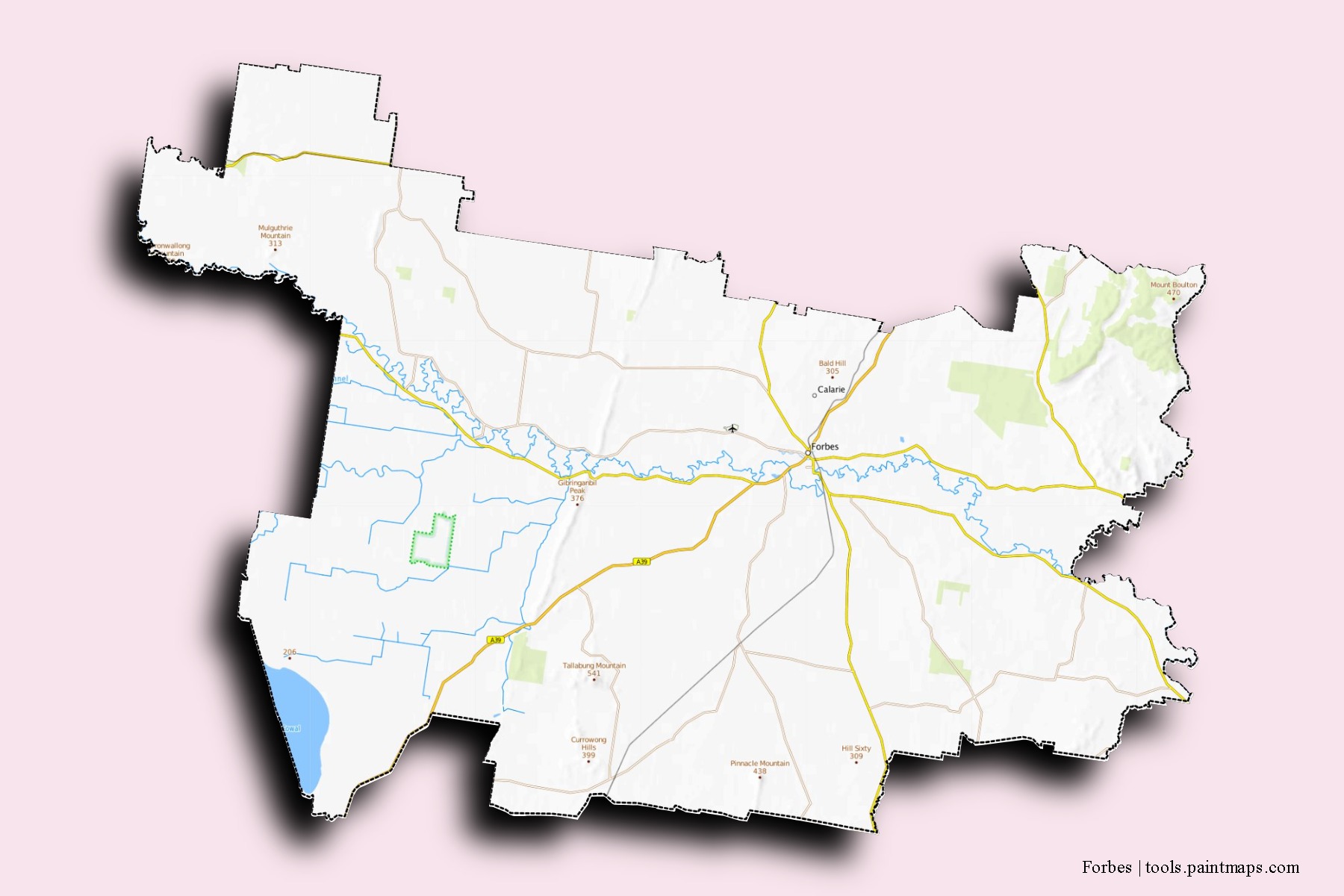 Mapa de barrios y pueblos de Forbes con efecto de sombra 3D