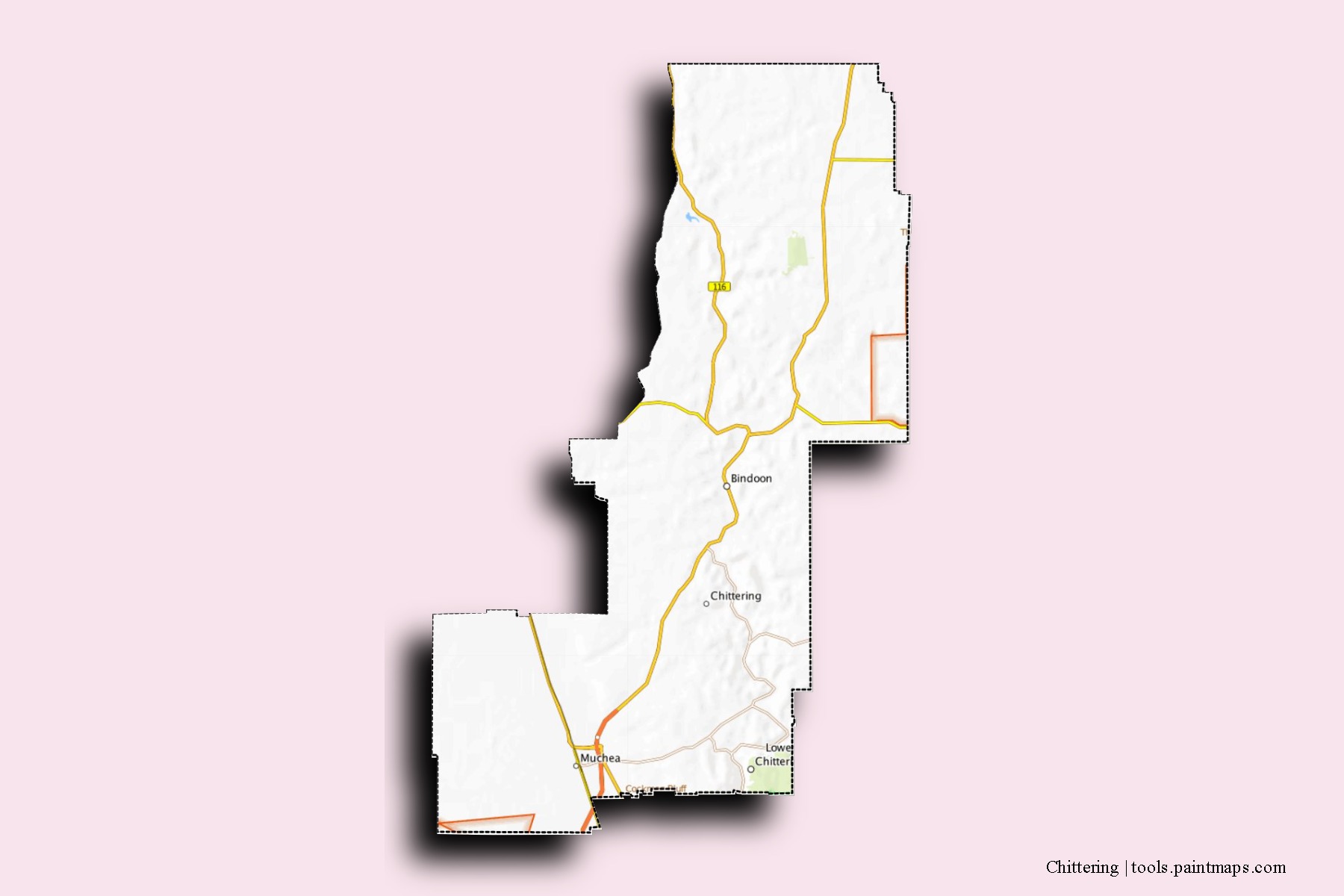 Mapa de barrios y pueblos de Chittering con efecto de sombra 3D