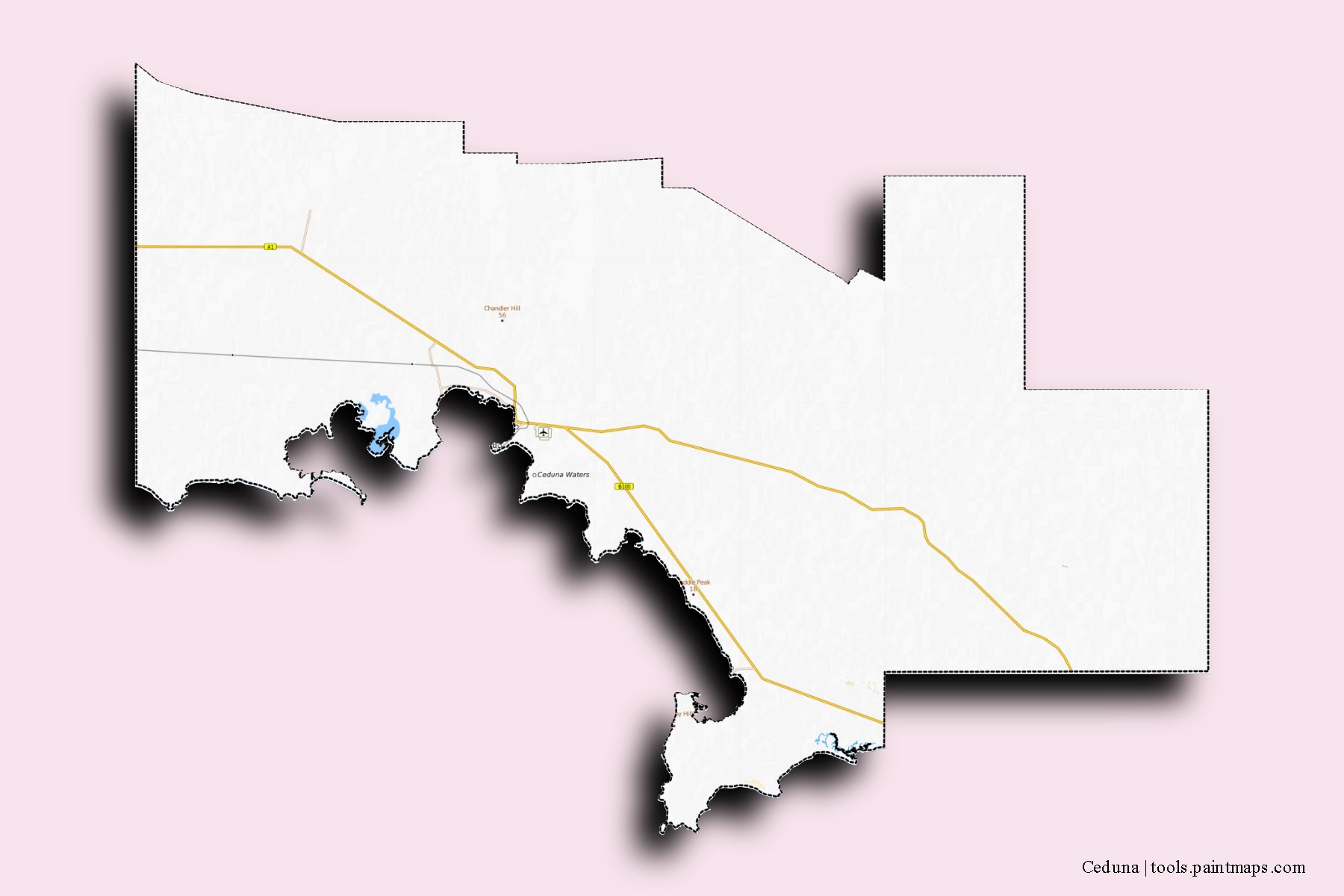 Ceduna neighborhoods and villages map with 3D shadow effect