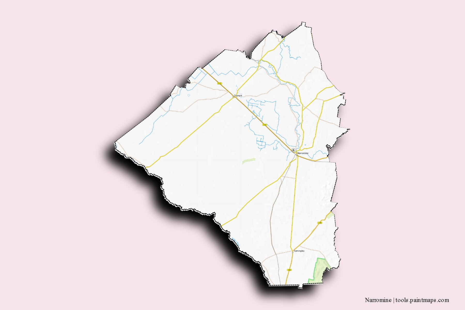 Narromine neighborhoods and villages map with 3D shadow effect