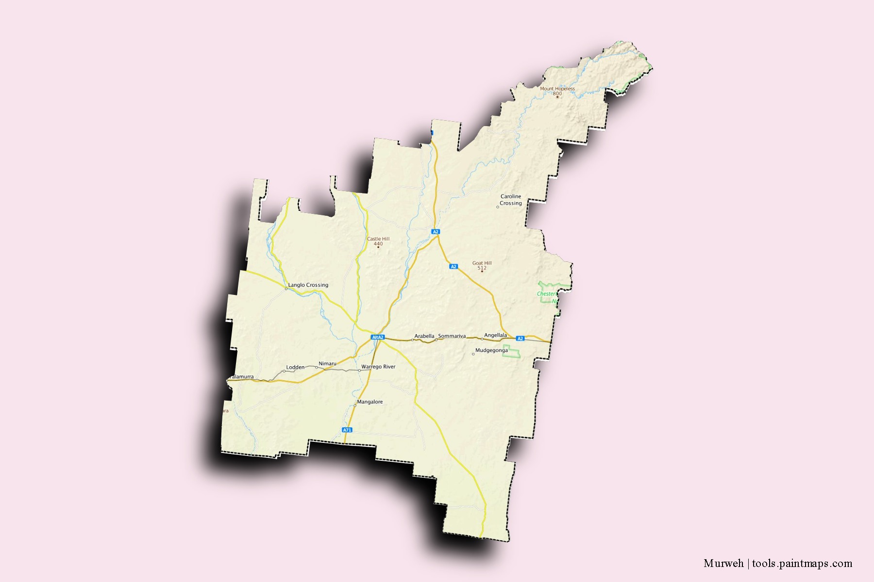 Mapa de barrios y pueblos de Murweh con efecto de sombra 3D