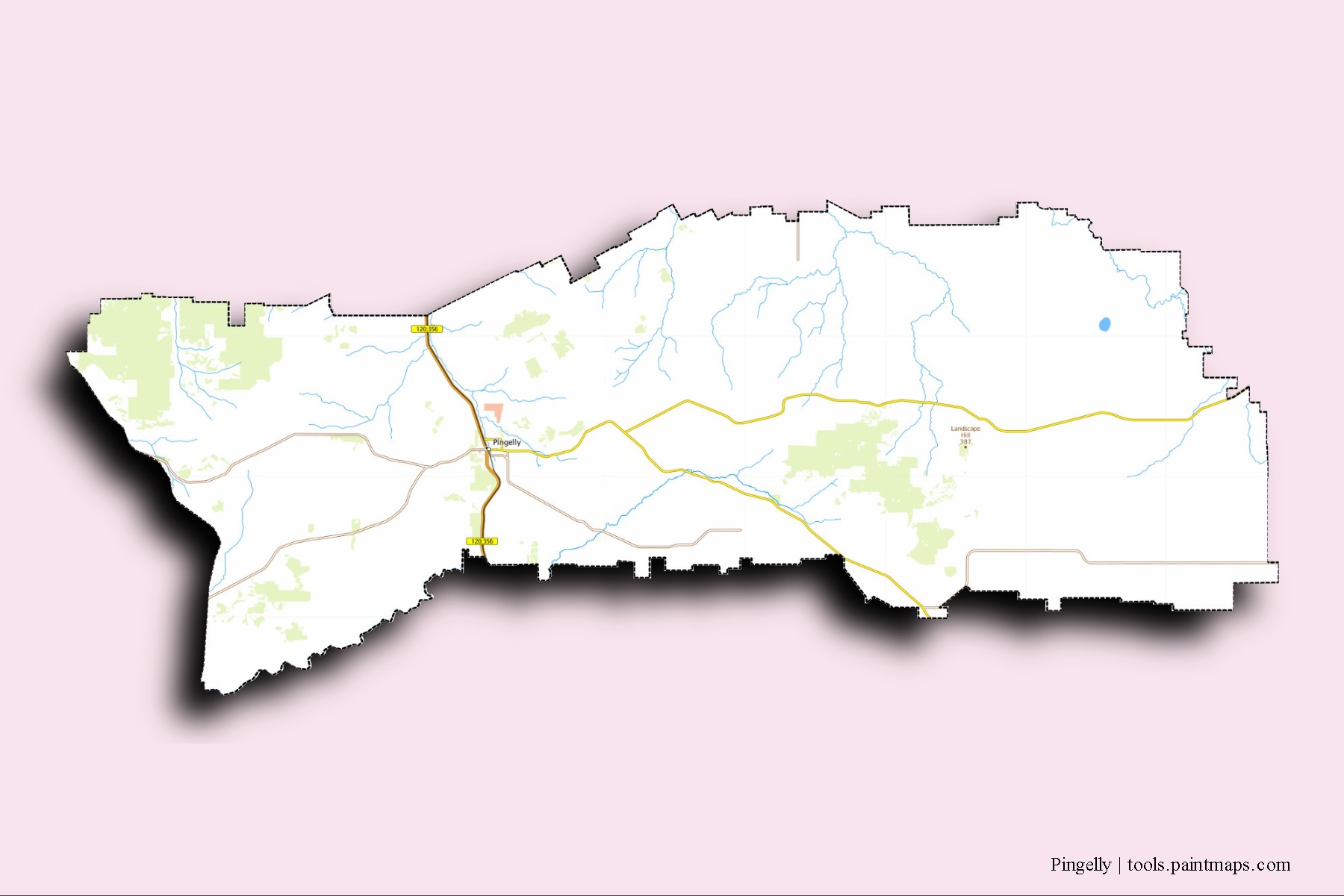 Mapa de barrios y pueblos de Pingelly con efecto de sombra 3D