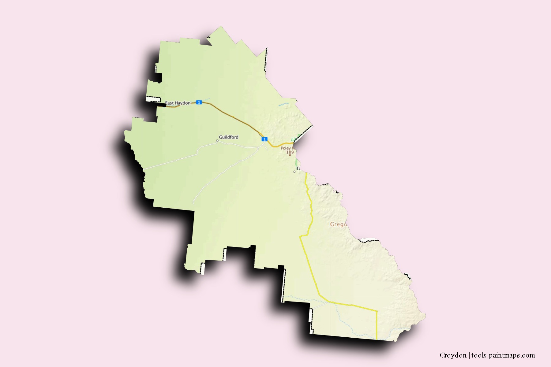 Croydon neighborhoods and villages map with 3D shadow effect