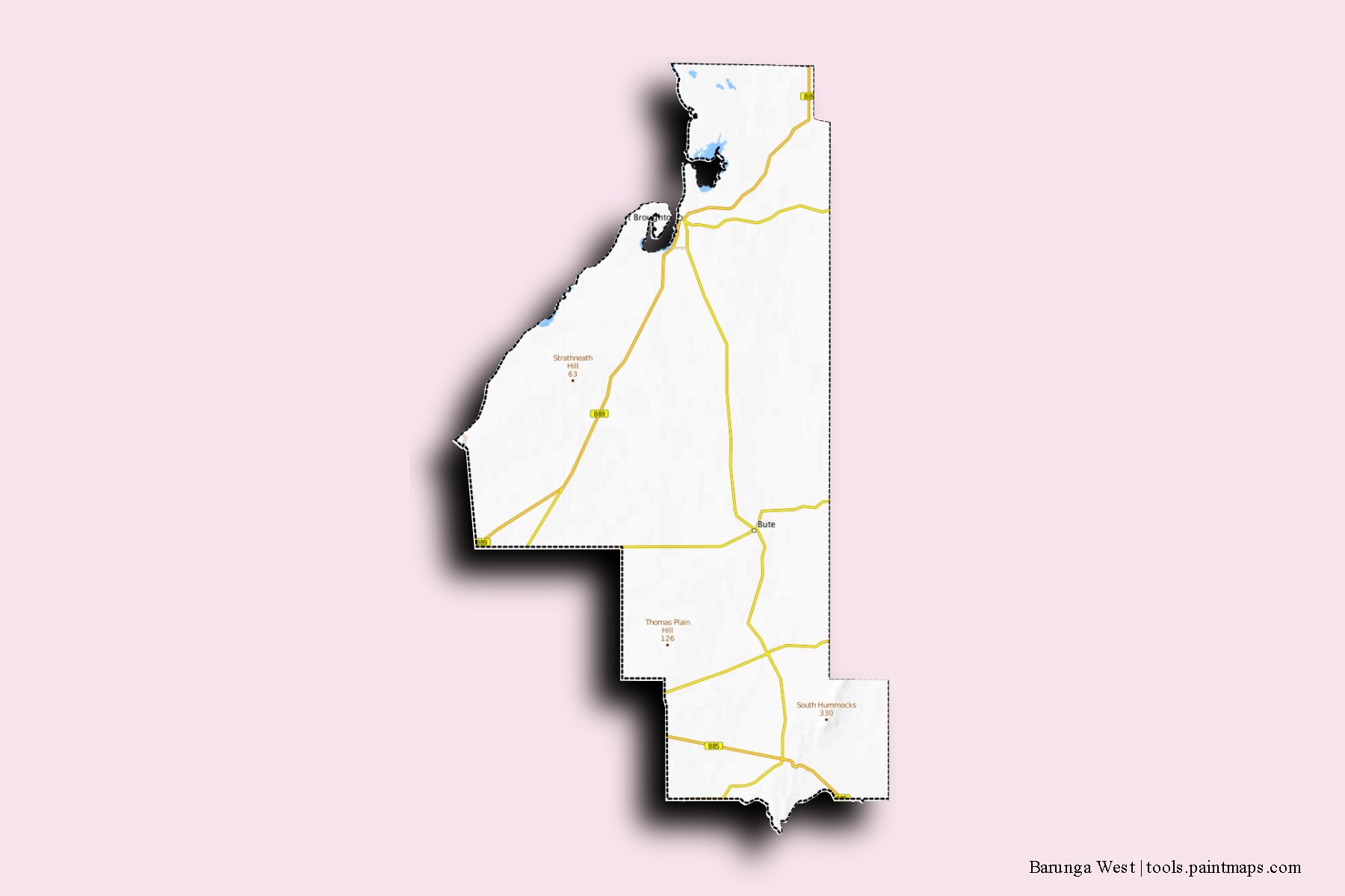 Mapa de barrios y pueblos de Barunga West con efecto de sombra 3D