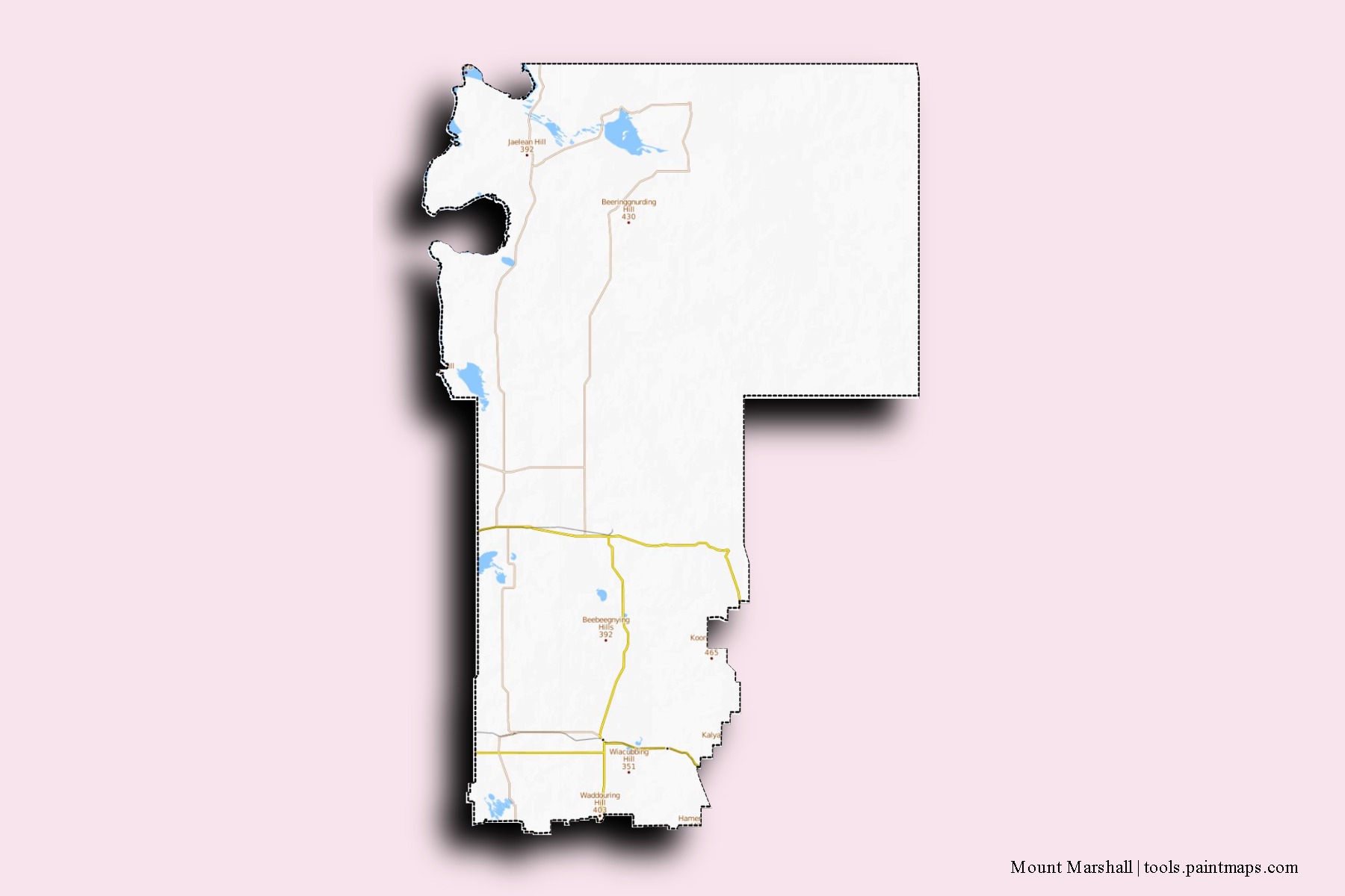 Mount Marshall neighborhoods and villages map with 3D shadow effect