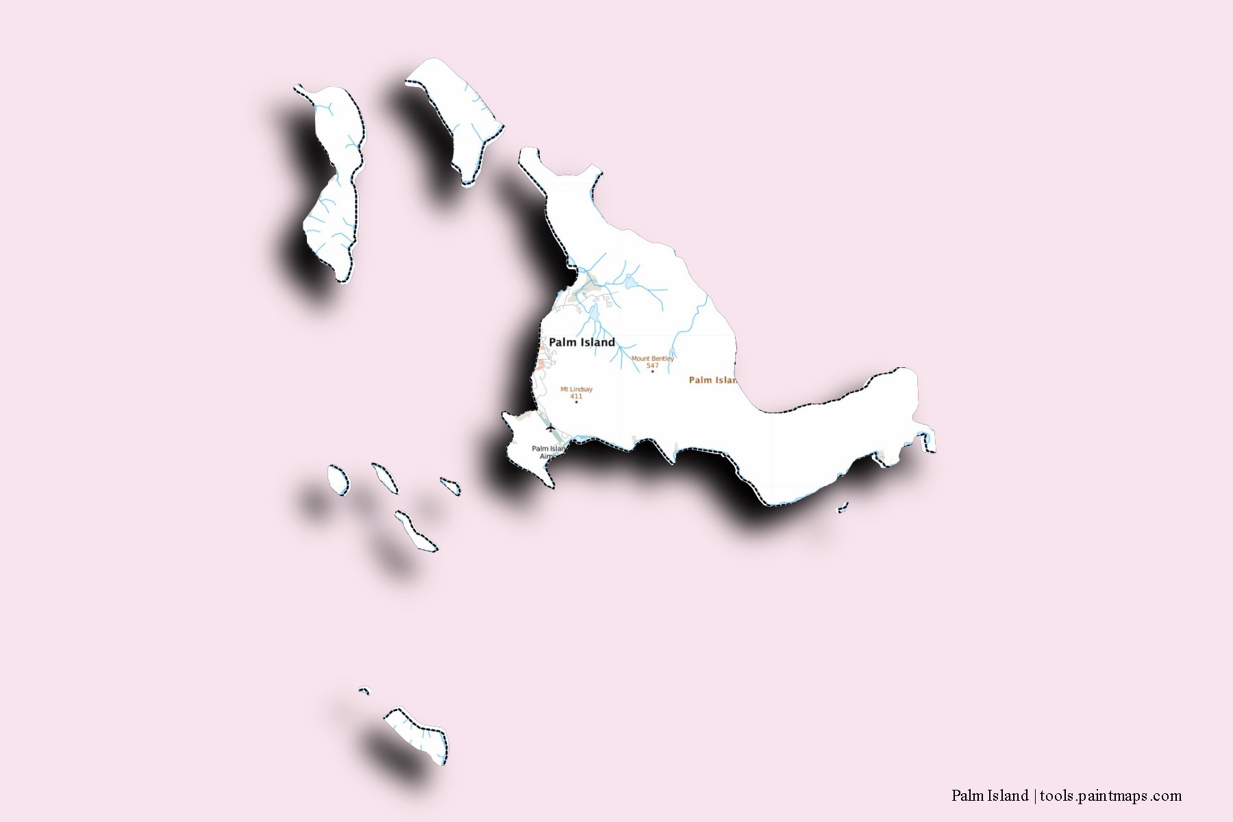 Palm Island neighborhoods and villages map with 3D shadow effect