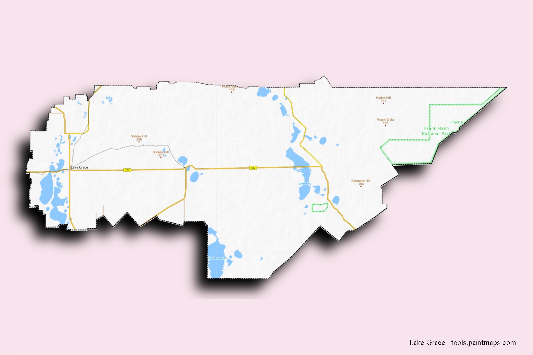 Lake Grace neighborhoods and villages map with 3D shadow effect