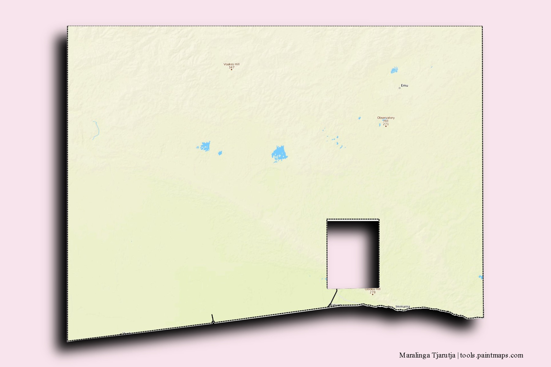 Mapa de barrios y pueblos de Maralinga Tjarutja con efecto de sombra 3D