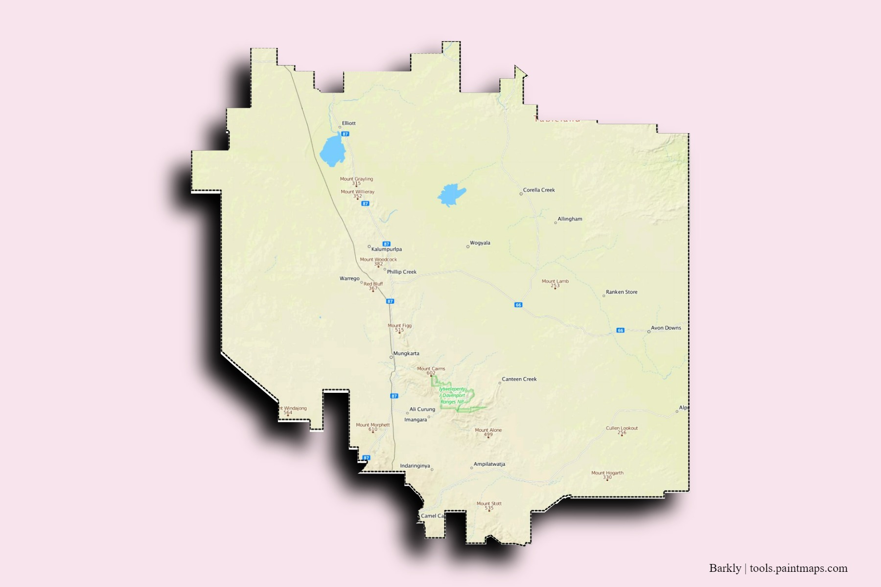 Barkly neighborhoods and villages map with 3D shadow effect