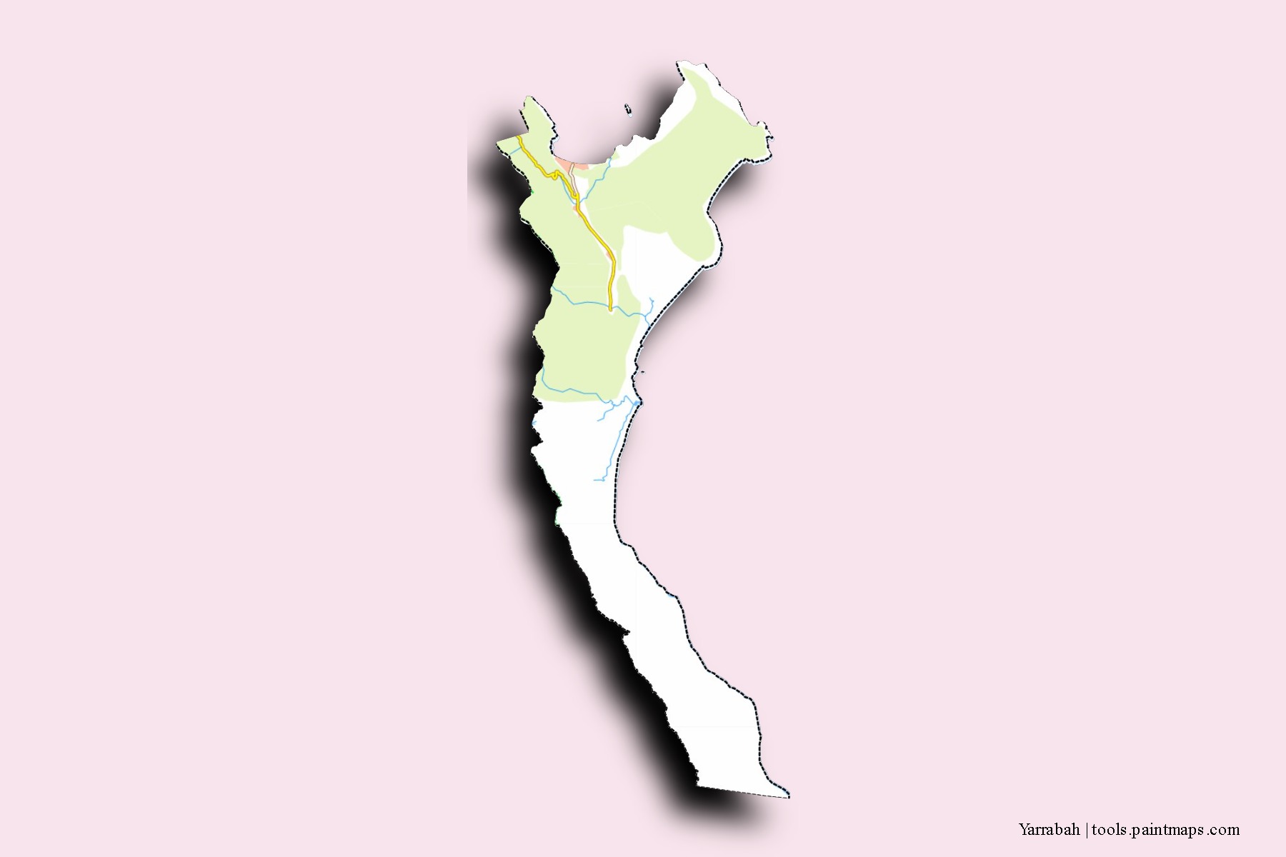 Mapa de barrios y pueblos de Yarrabah con efecto de sombra 3D