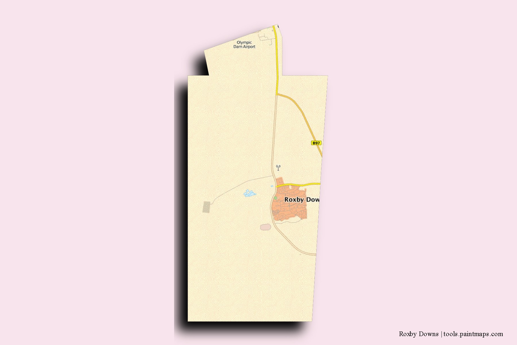 Mapa de barrios y pueblos de Roxby Downs con efecto de sombra 3D