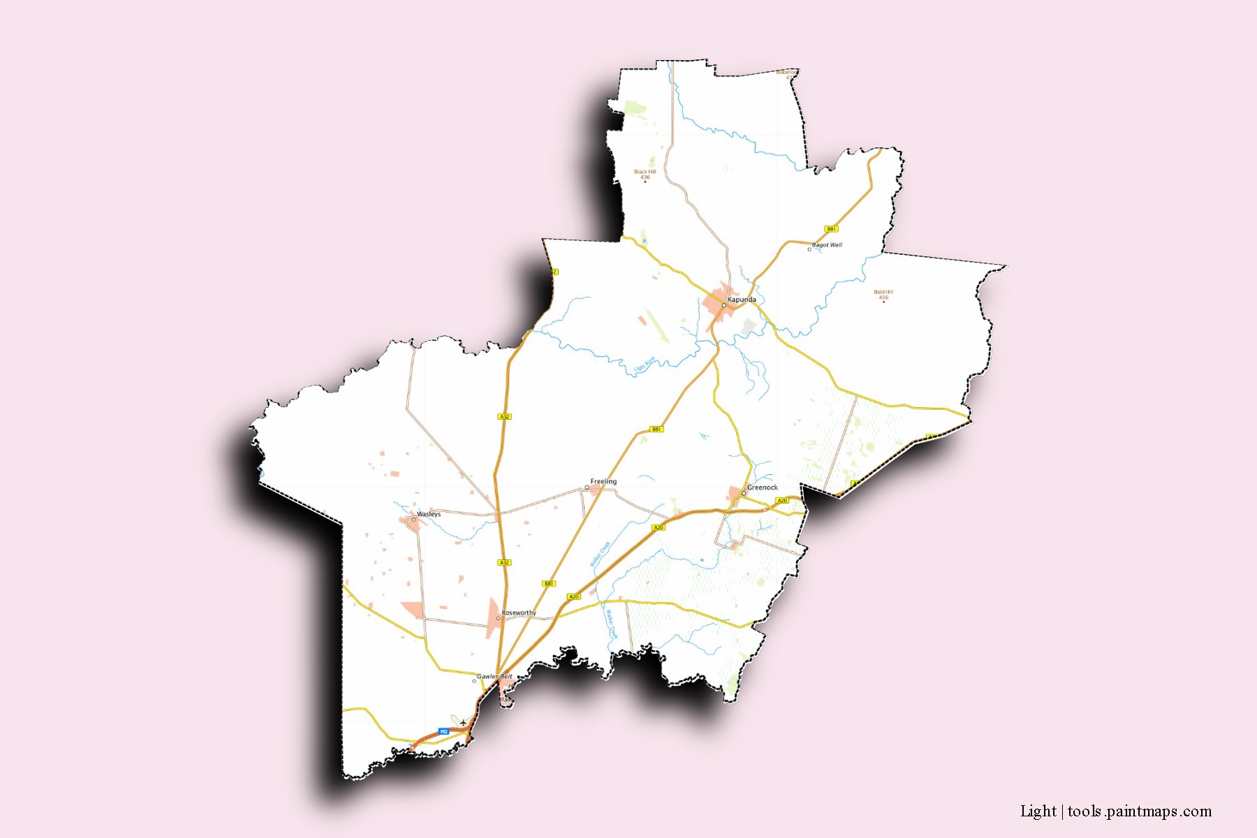 Mapa de barrios y pueblos de Light con efecto de sombra 3D