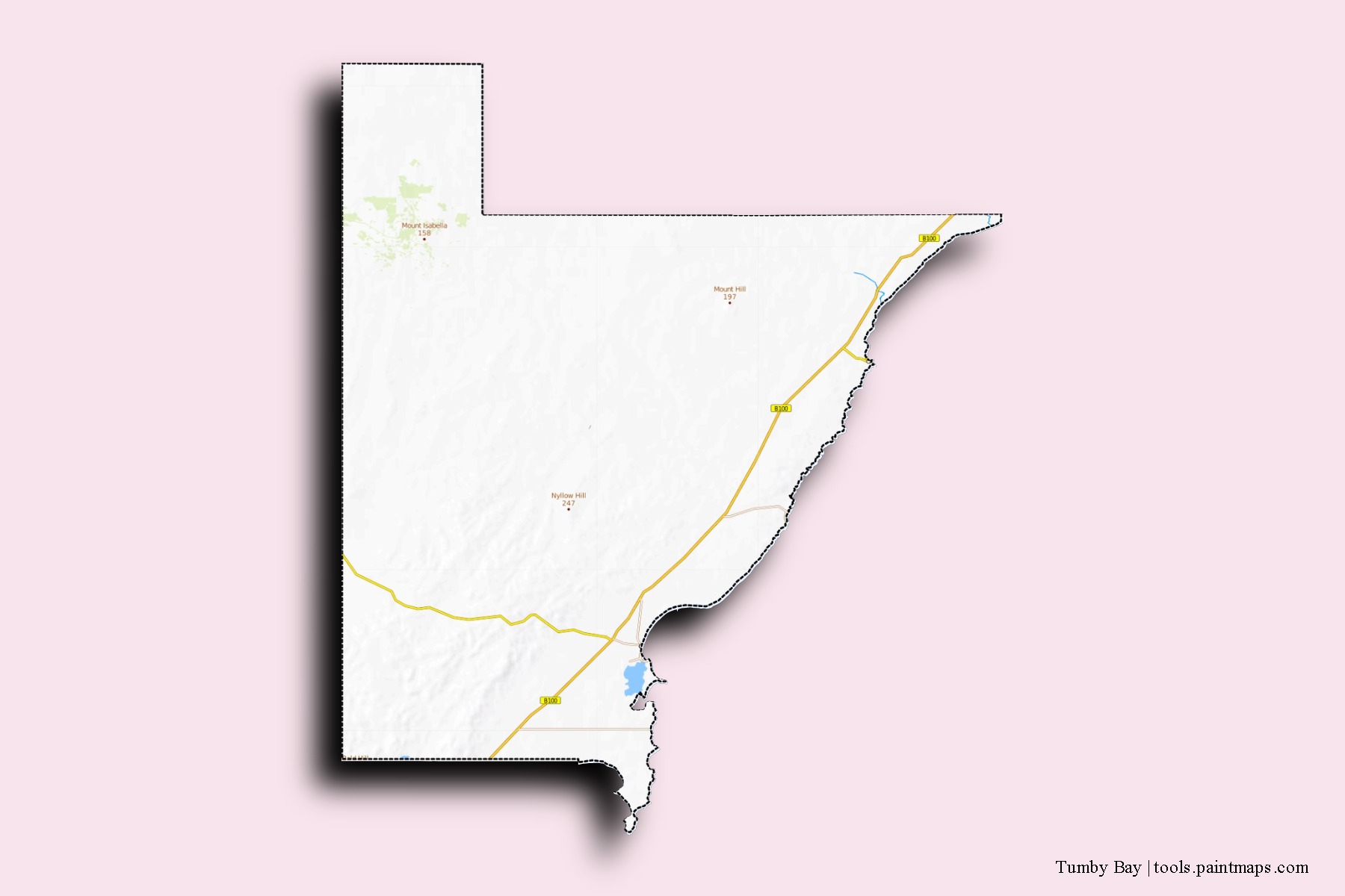 Tumby Bay neighborhoods and villages map with 3D shadow effect