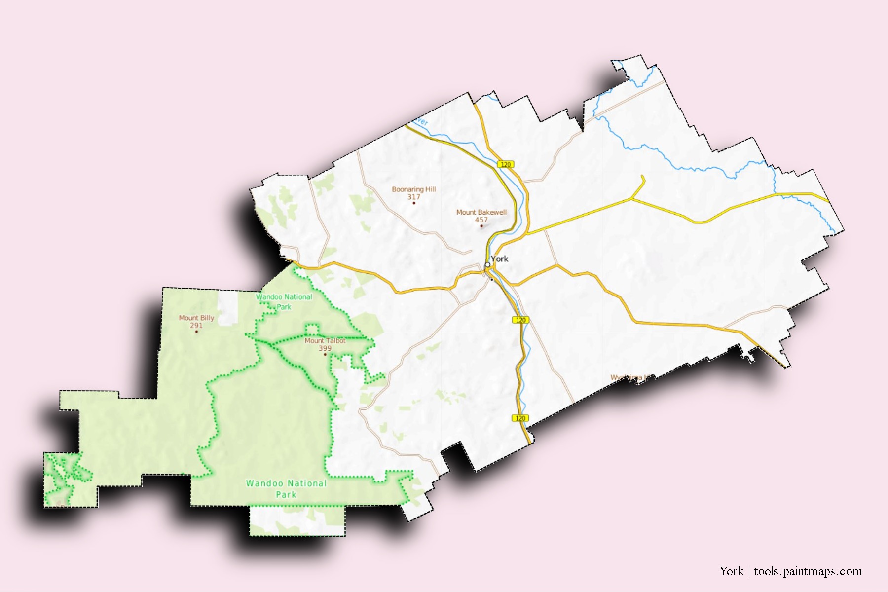 Mapa de barrios y pueblos de York con efecto de sombra 3D