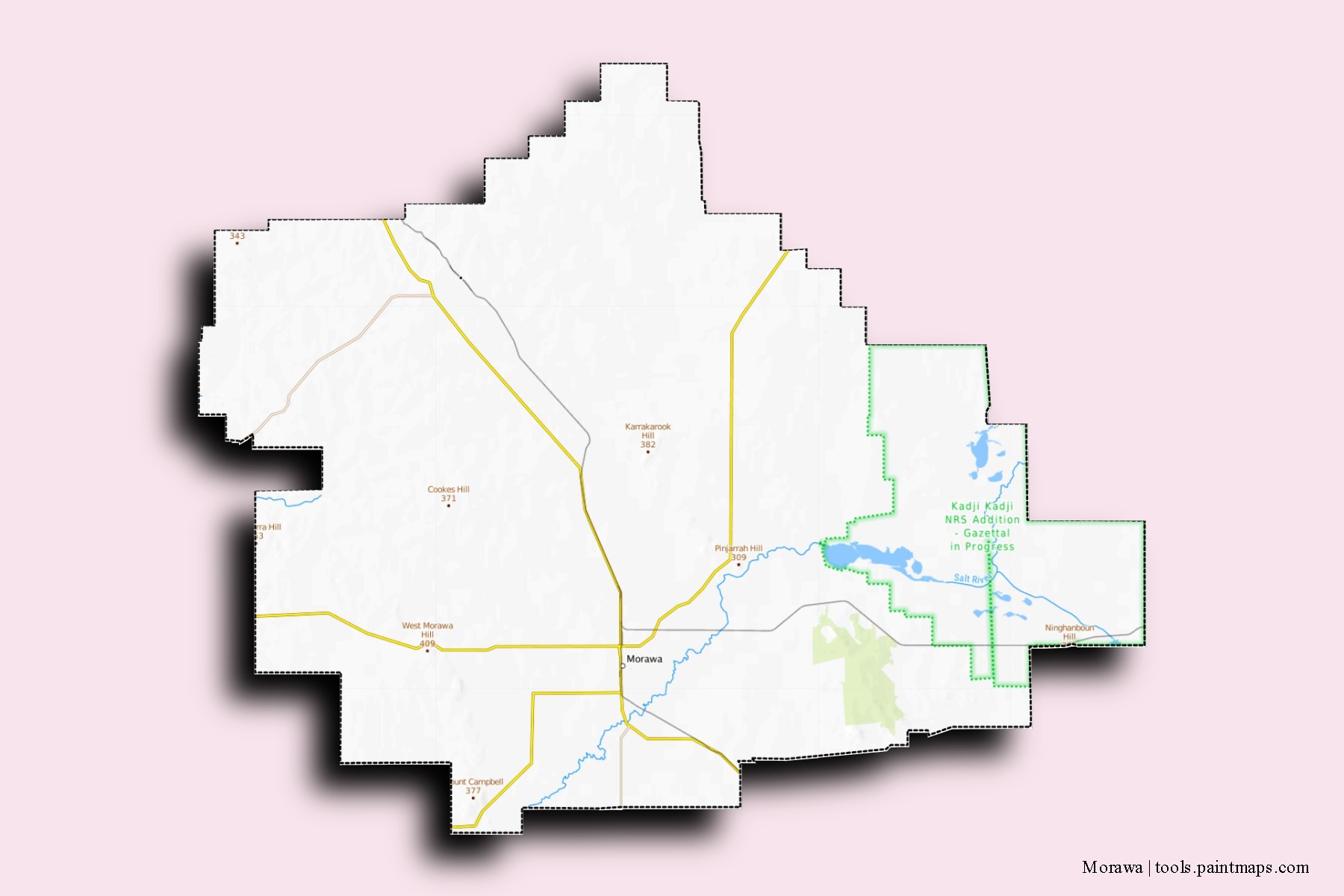 Morawa neighborhoods and villages map with 3D shadow effect