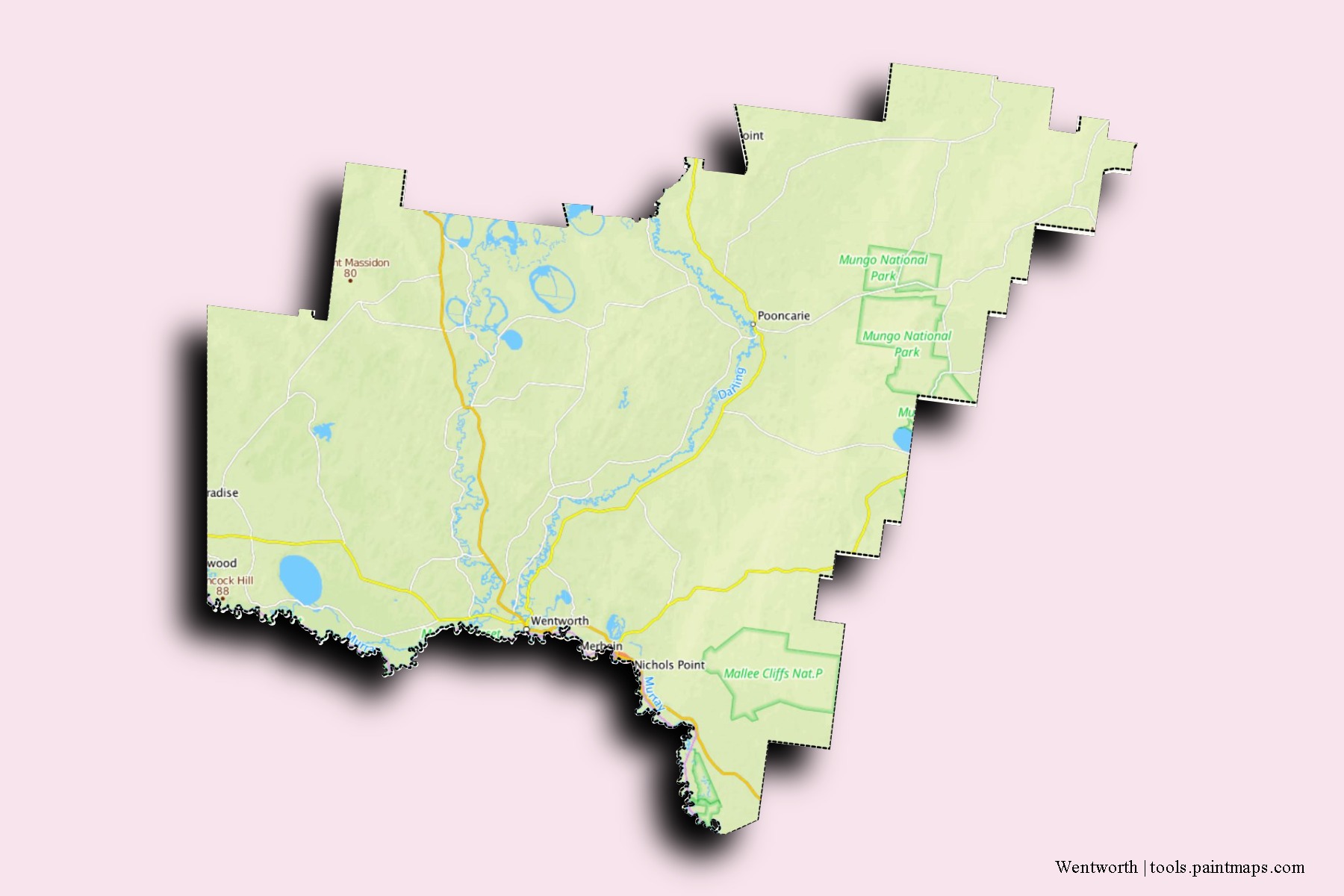 Wentworth neighborhoods and villages map with 3D shadow effect